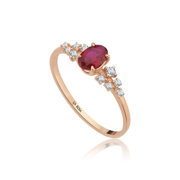 Inel MD40256 din aur roz 14k cu rubin oval si diamante rotunde - Bijuterii LA ROSA