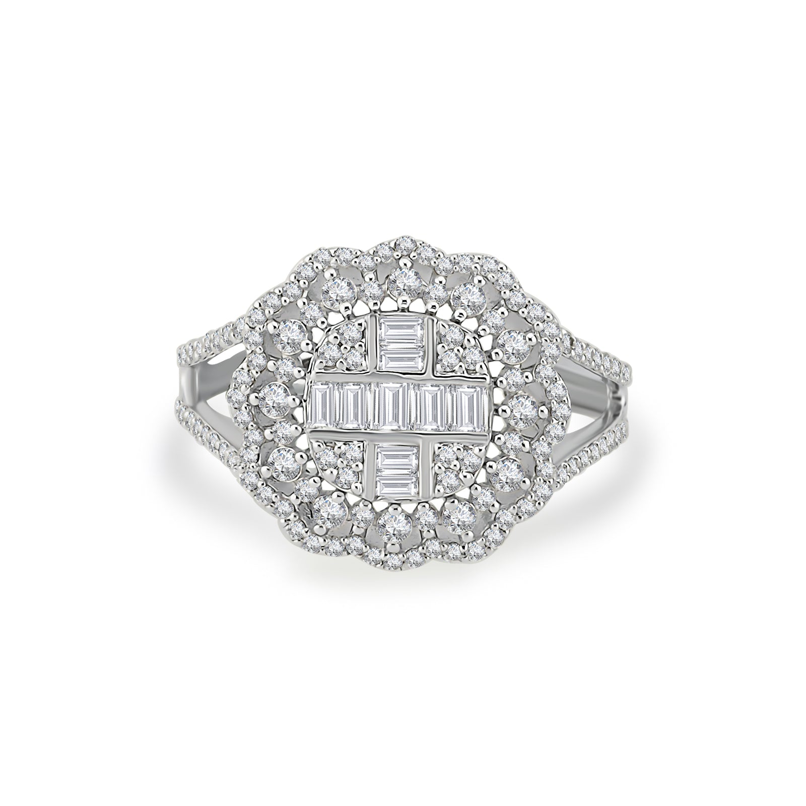 Inel MD41071 din aur alb 14k forma floare cu diamante - Bijuterii LA ROSA