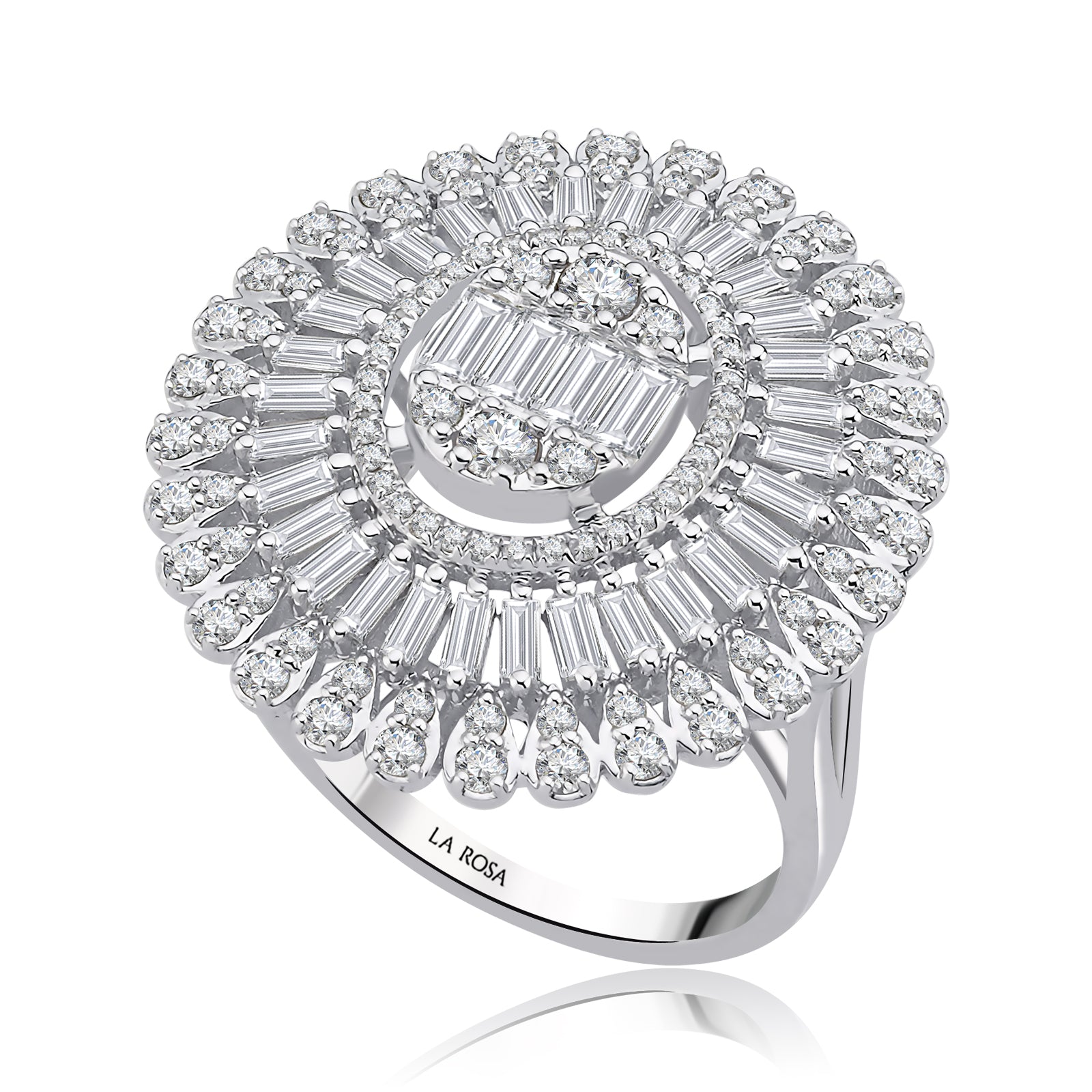 Inel MD41213 din aur alb 14k forma floare cu diamante baguette - Bijuterii LA ROSA