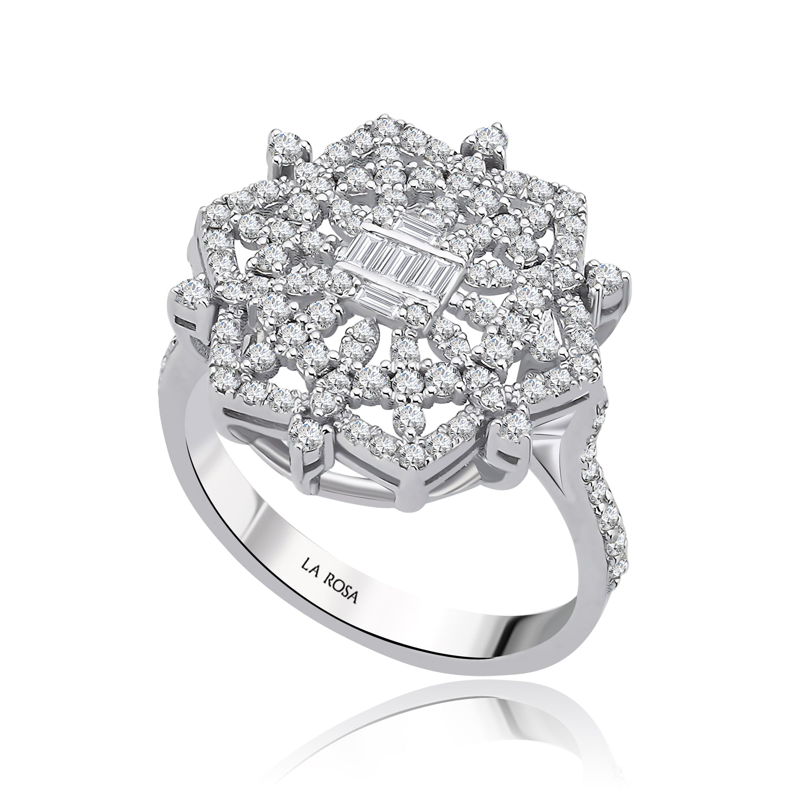 Inel MD44660 din aur alb 14k forma hexagon cu diamante - Bijuterii LA ROSA