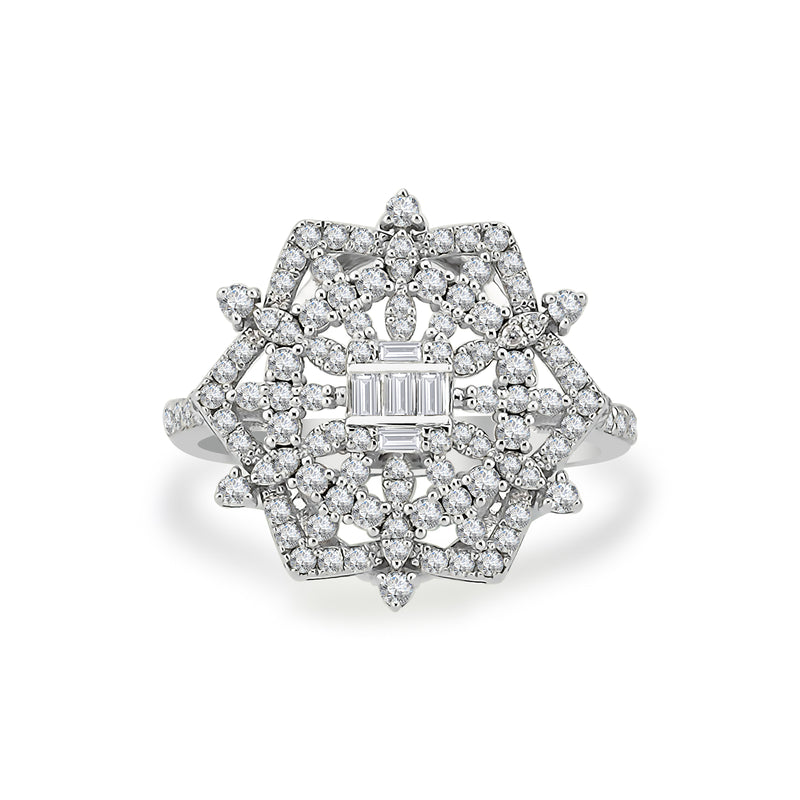 Inel MD44660 din aur alb 14k forma hexagon cu diamante - Bijuterii LA ROSA