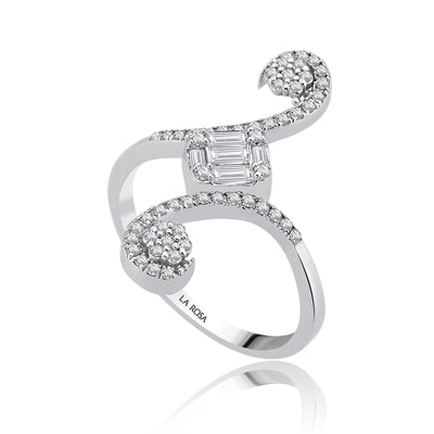 Inel MD45022 forma ondulata din aur alb 14k cu diamante - Bijuterii LA ROSA