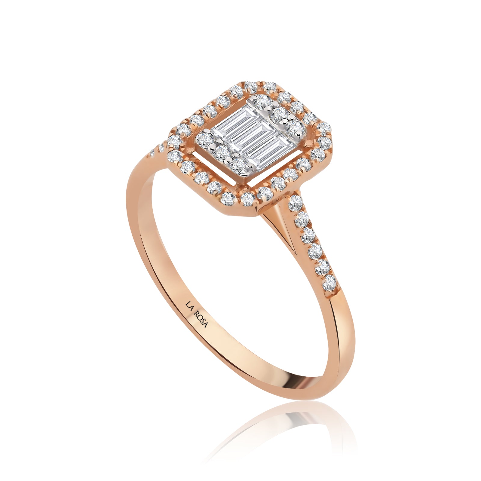 Inel MD45958 din aur roz 14k forma dreptunghi cu diamante - Bijuterii LA ROSA