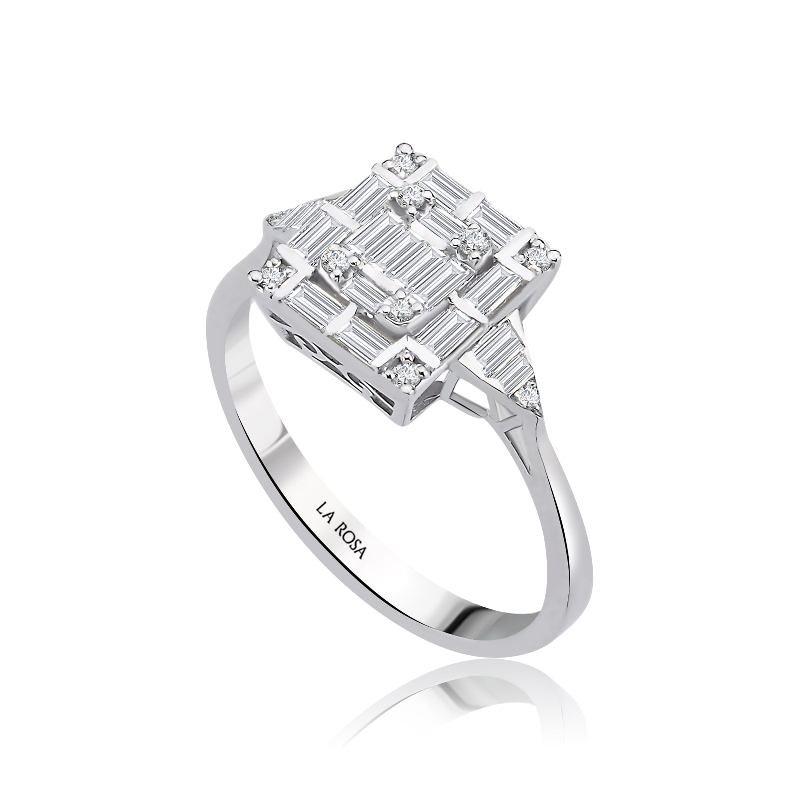 Inel MD46003 din aur alb 14k forma patrata cu diamante baguette - Bijuterii LA ROSA