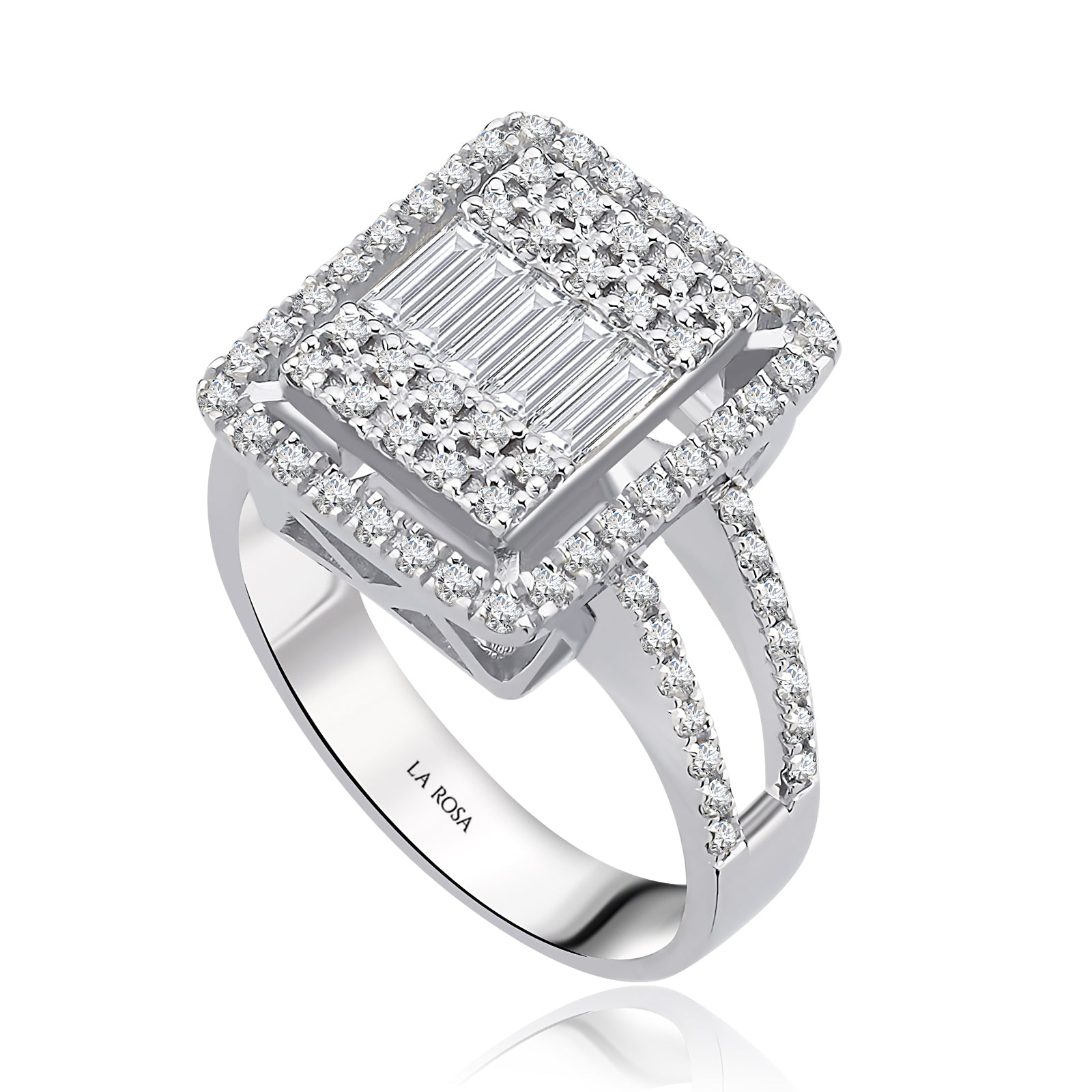 Inel MD49003 casette din aur alb 14k cu diamante baguette - Bijuterii LA ROSA