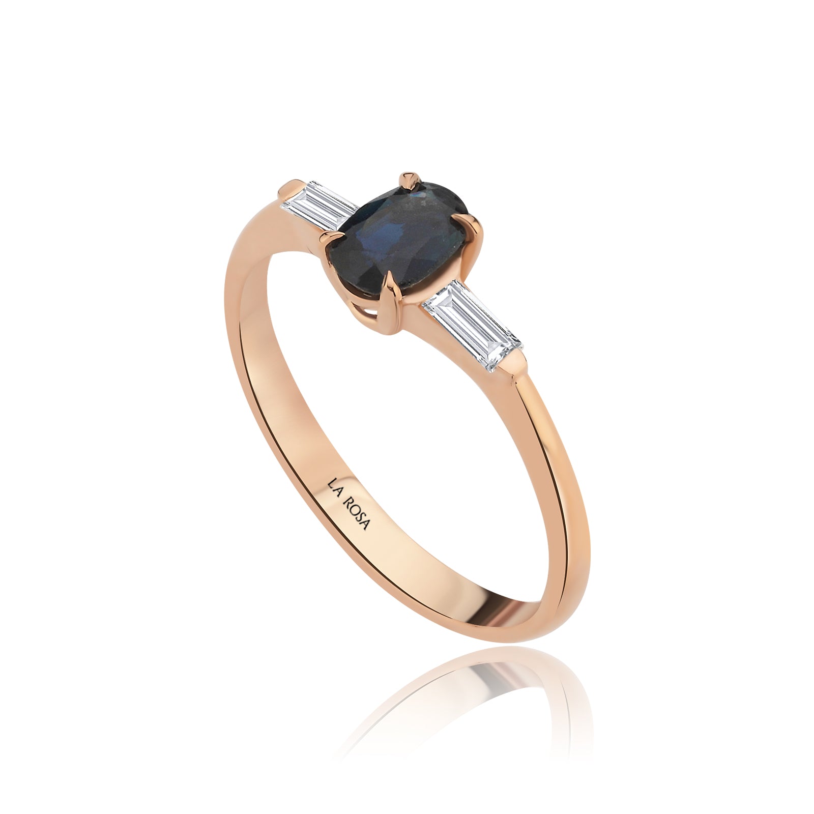 Inel MD49420 din aur roz 14k cu safir oval si diamante baguette - Bijuterii LA ROSA