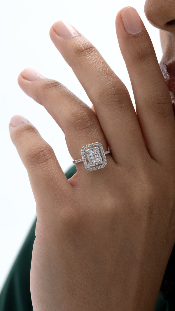 Inel MD52455 din aur alb 14k forma semidreptunghi cu diamante - Bijuterii LA ROSA