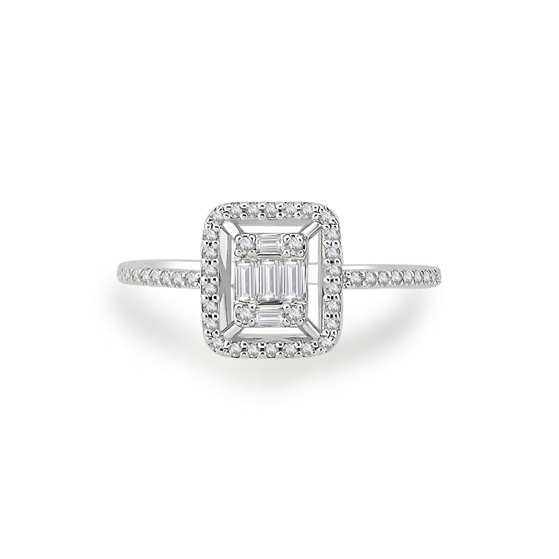 Inel MD52654 din aur alb 14k forma dreptunghi cu diamante - Bijuterii LA ROSA