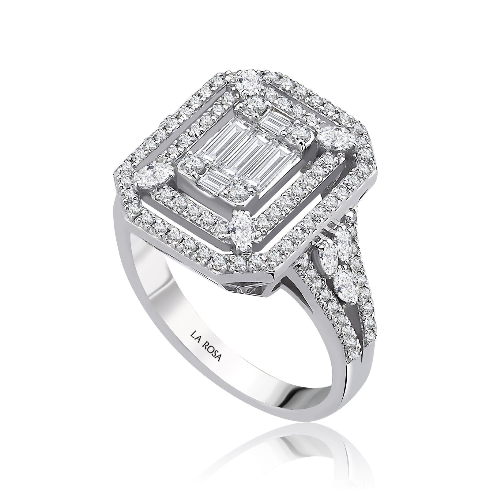 Inel MD53118 dublu mount din aur alb 14k cu diamante - Bijuterii LA ROSA