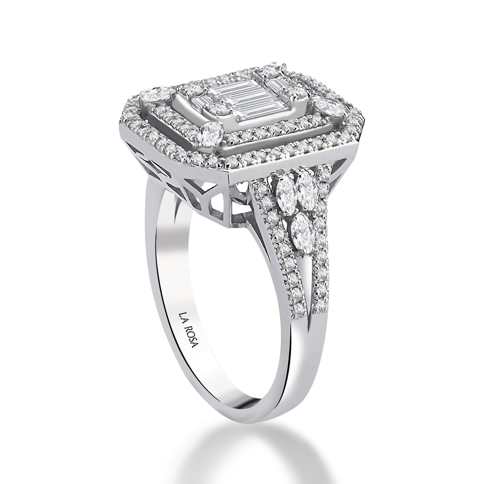 Inel MD53118 dublu mount din aur alb 14k cu diamante - Bijuterii LA ROSA