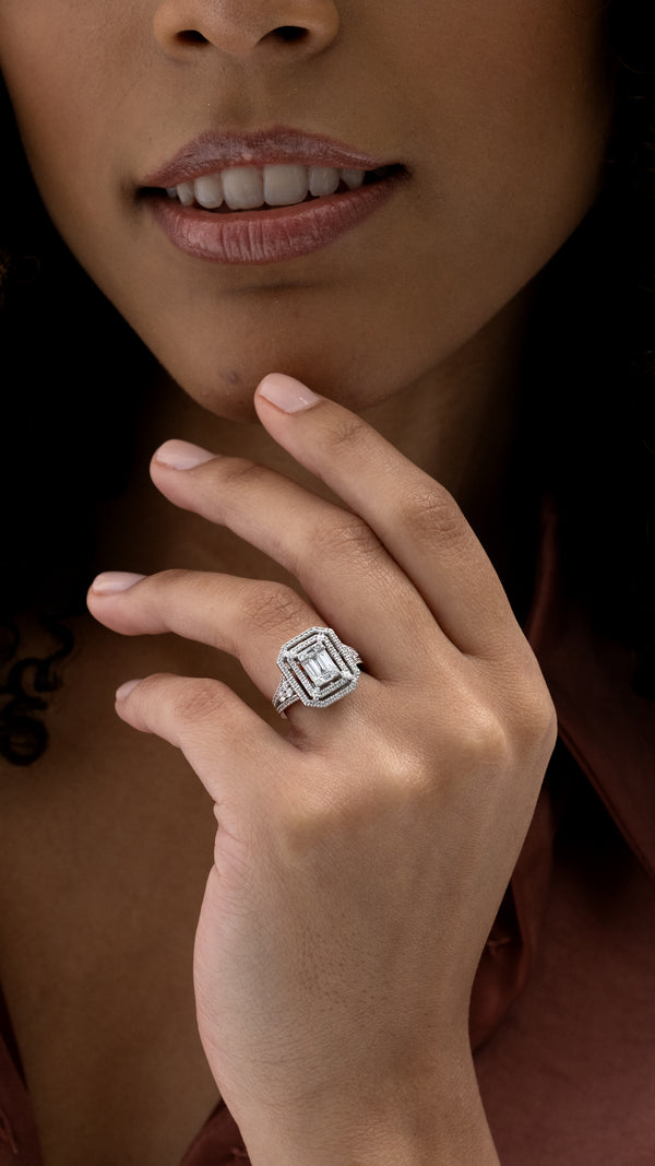 Inel MD53118 dublu mount din aur alb 14k cu diamante - Bijuterii LA ROSA