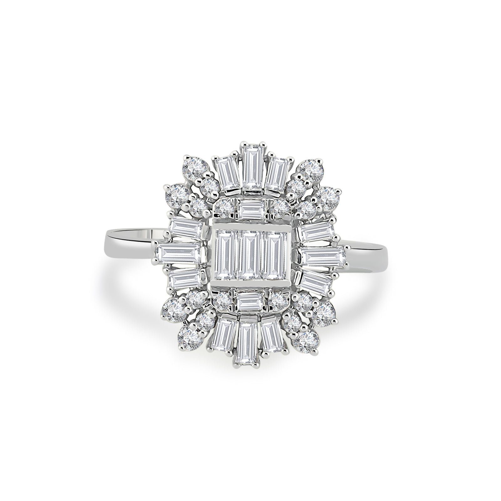 Inel MD53573 din aur alb 14k cu diamante baguette - Bijuterii LA ROSA