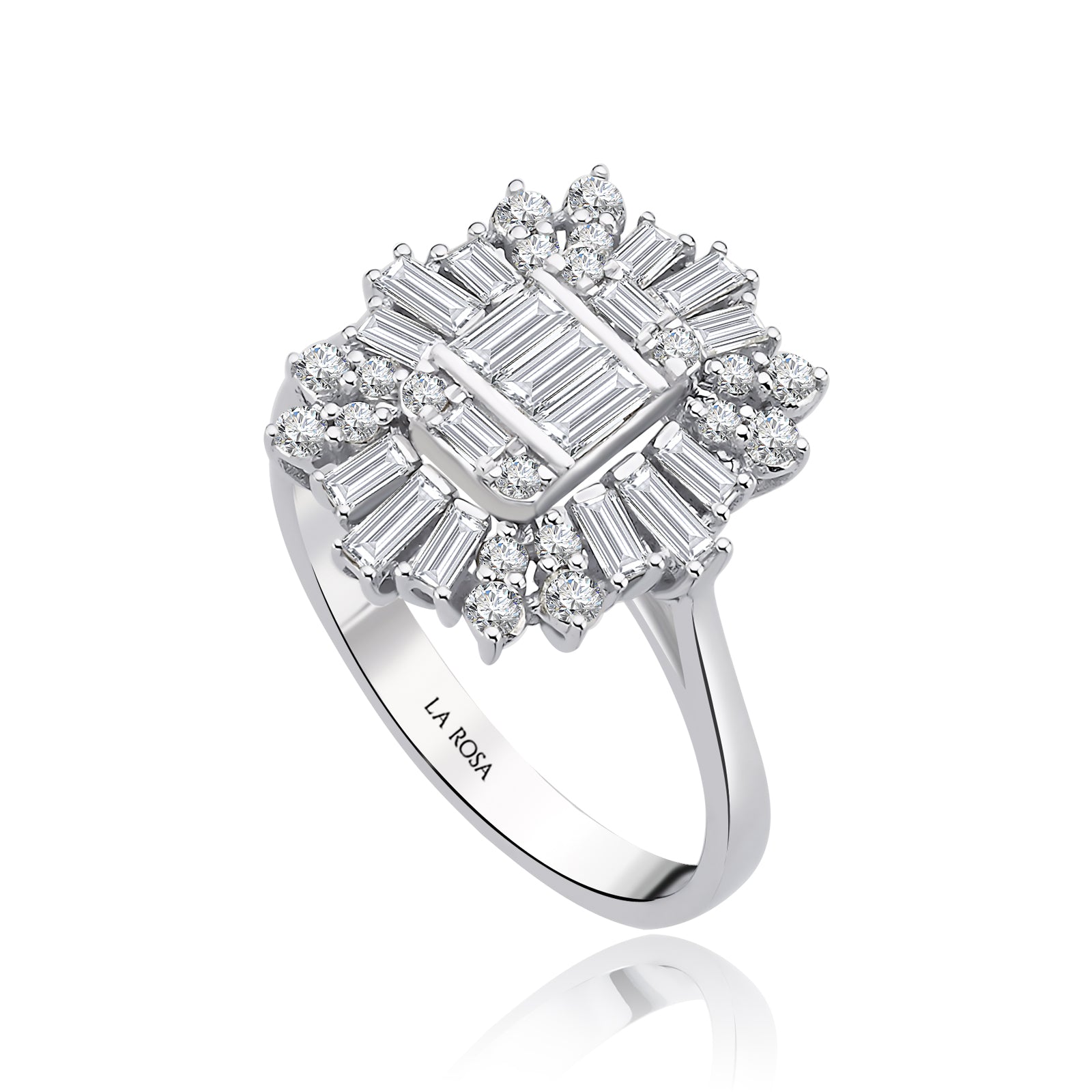 Inel MD53573 din aur alb 14k cu diamante baguette - Bijuterii LA ROSA