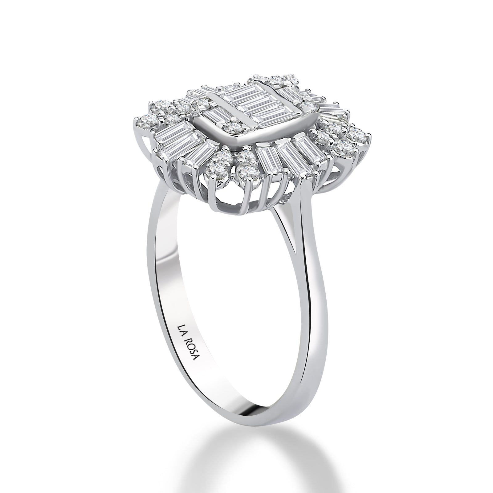 Inel MD53573 din aur alb 14k cu diamante baguette - Bijuterii LA ROSA