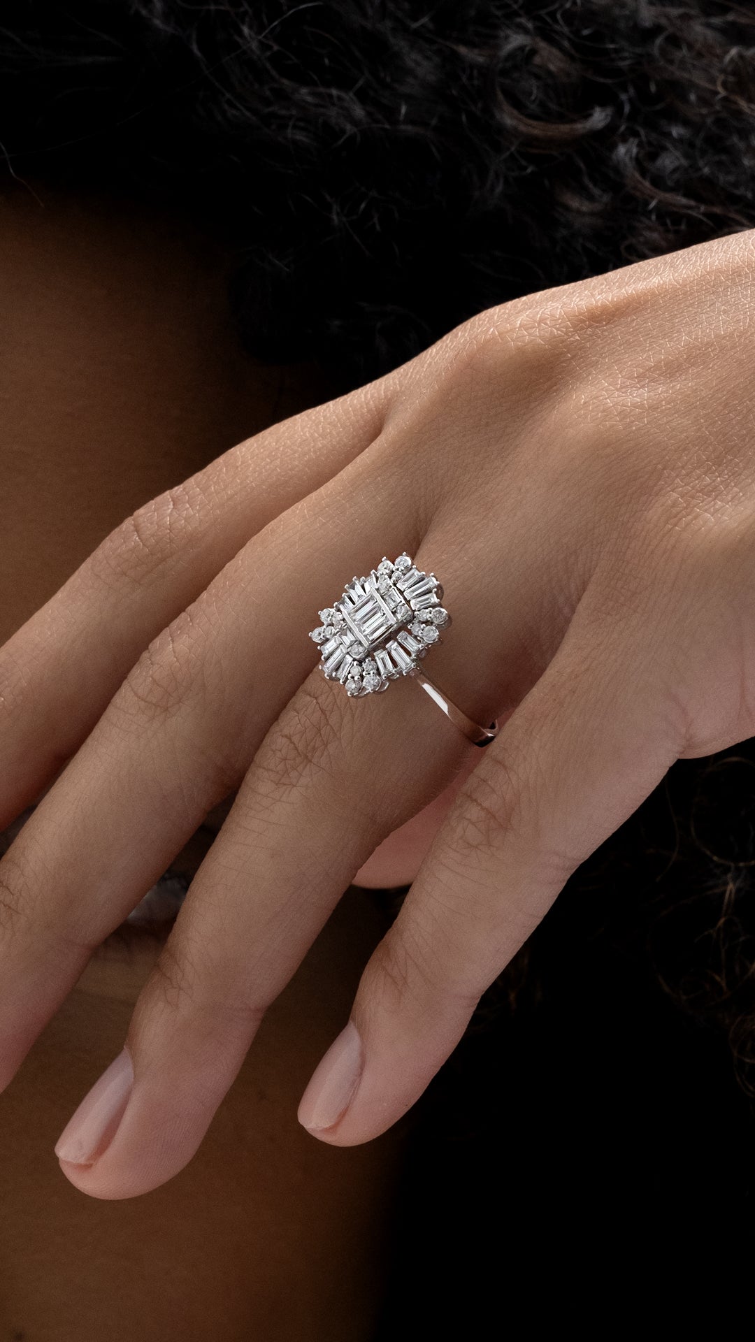 Inel MD53573 din aur alb 14k cu diamante baguette - Bijuterii LA ROSA