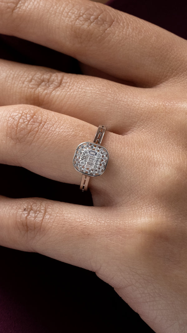 Inel MD54120 din aur alb 14k forma patrata cu diamante - Bijuterii LA ROSA
