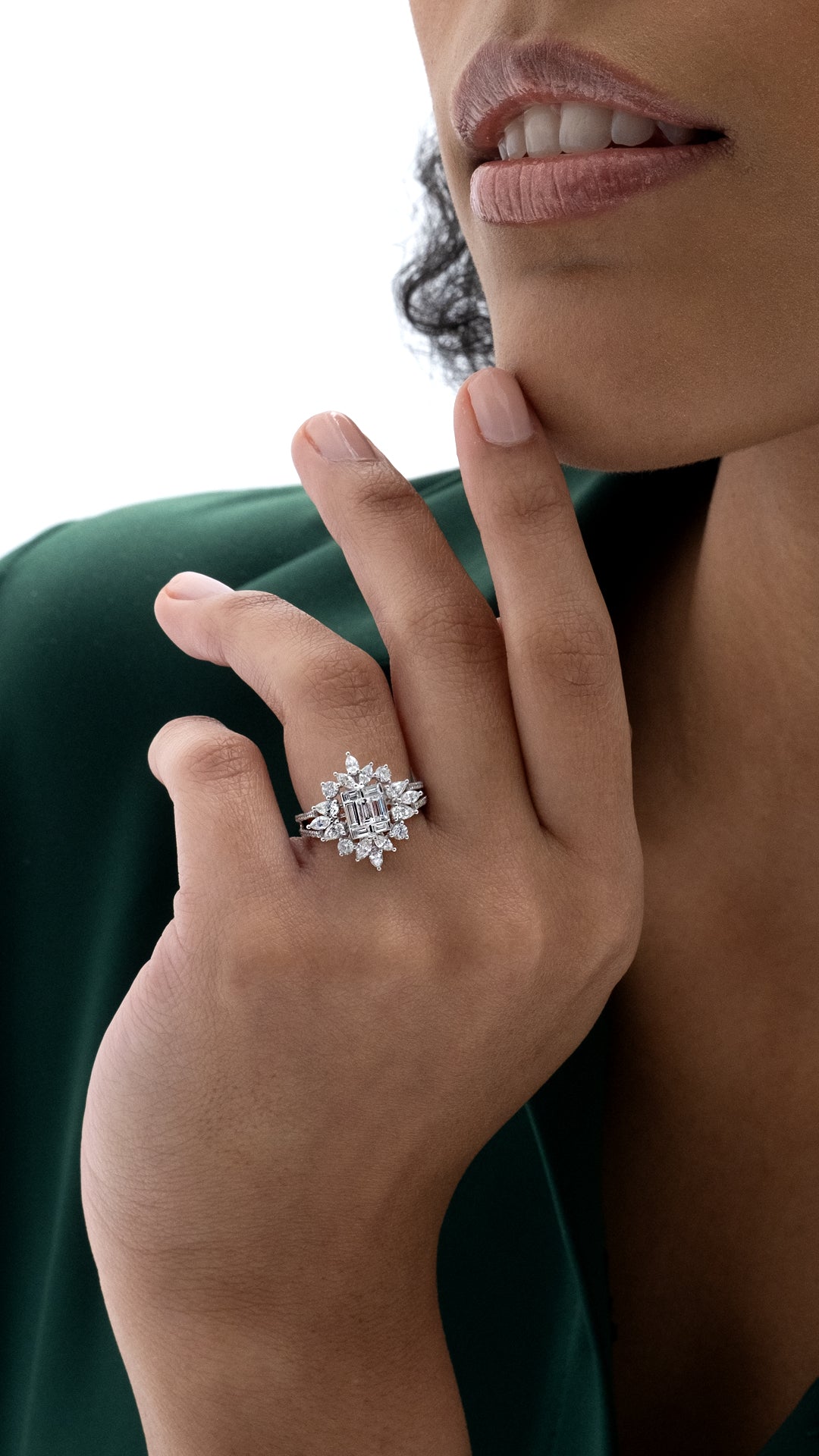 Inel MD54250 din aur alb 14k cu diamante marquise si baguette - Bijuterii LA ROSA