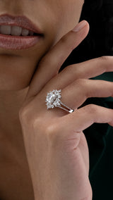 Inel MD54250 din aur alb 14k cu diamante marquise si baguette - Bijuterii LA ROSA