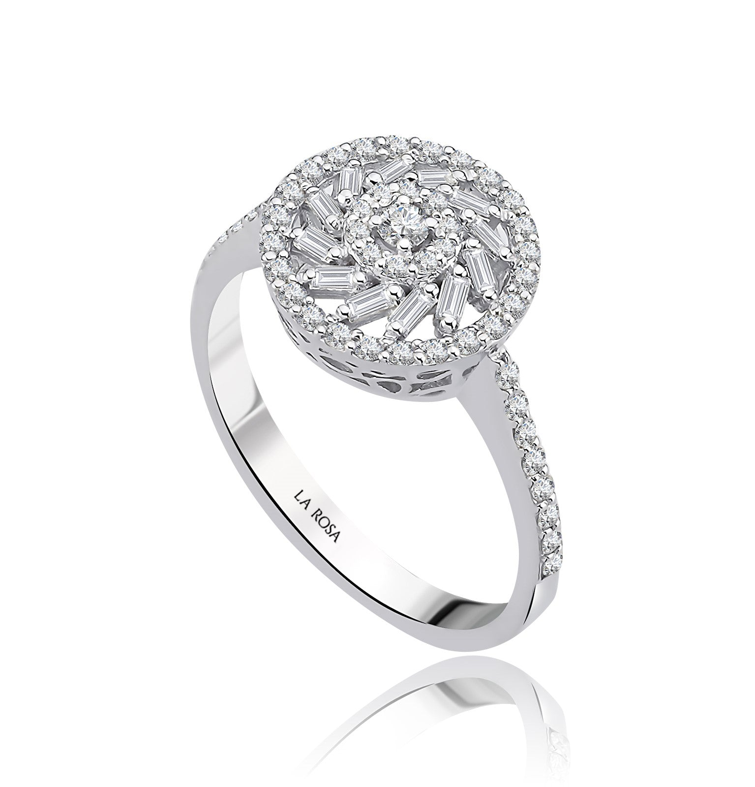 Inel MD54537 din aur alb 14k forma rotunda cu diamante baguette - Bijuterii LA ROSA