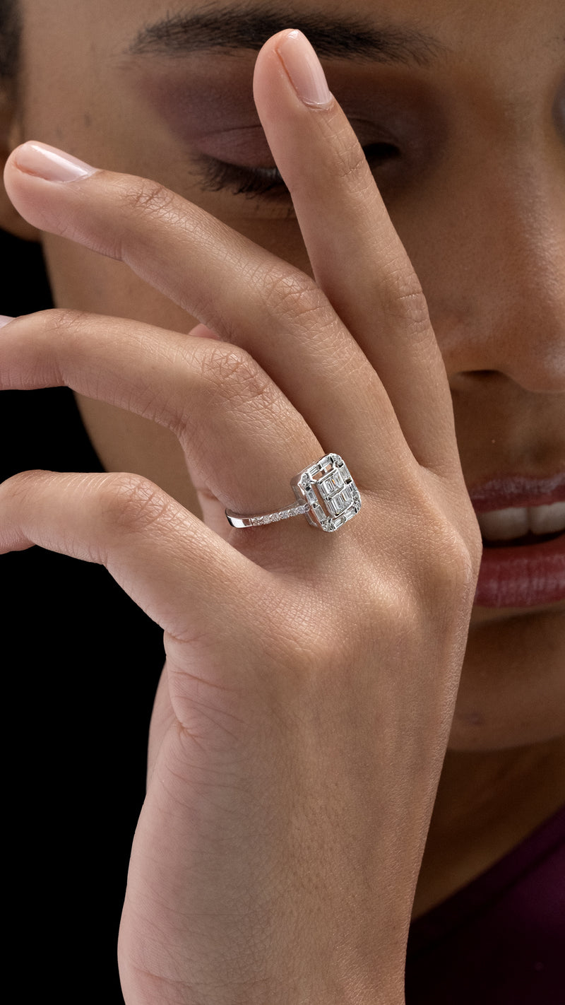 Inel MD54704 din aur alb 14k cu diamante baguette - Bijuterii LA ROSA