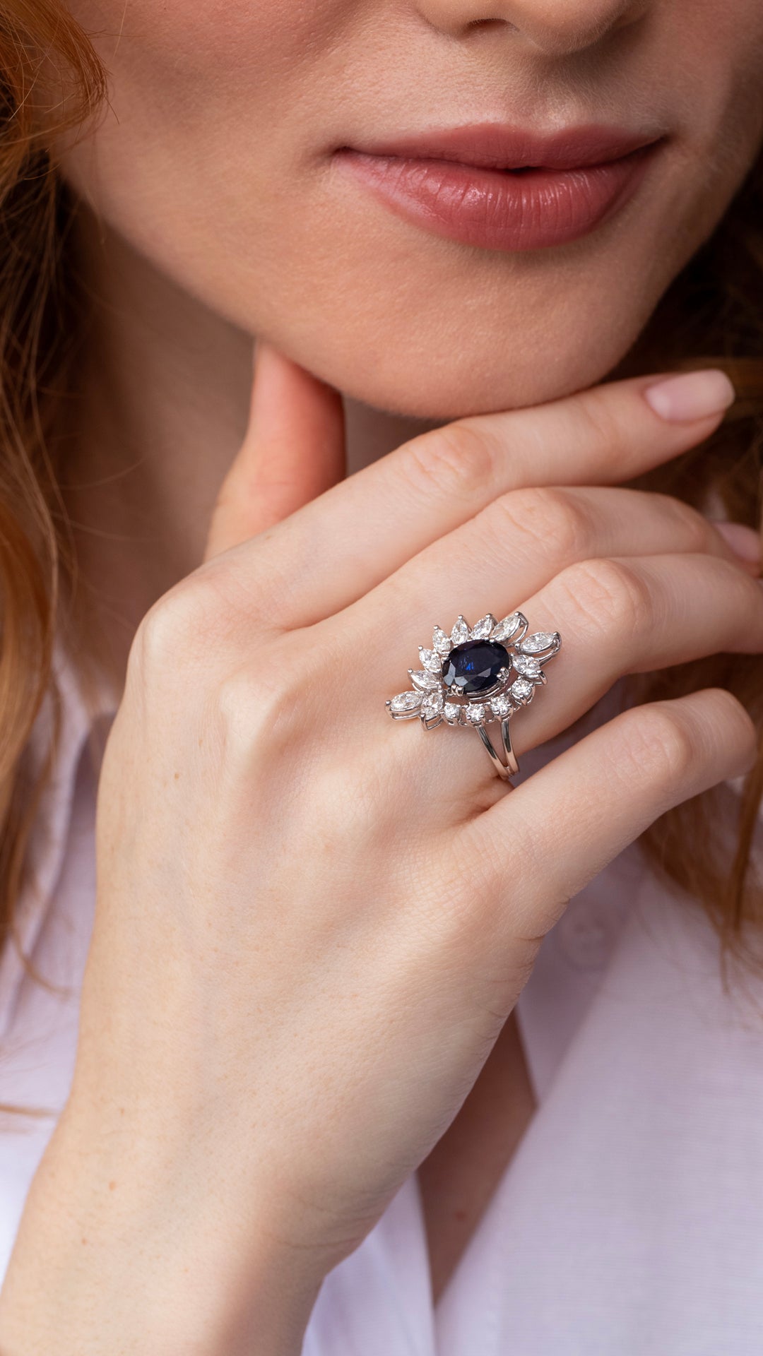 Inel MR0356R din aur alb 14k cu diamante si safir - Bijuterii LA ROSA