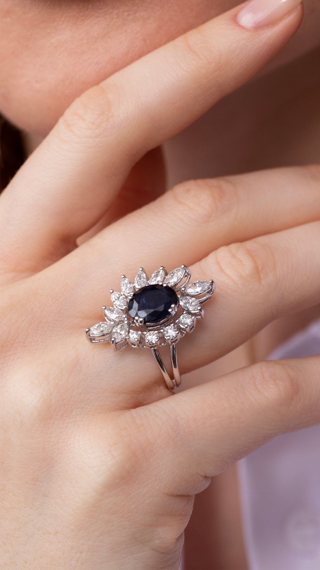 Inel MR0356R din aur alb 14k cu diamante si safir - Bijuterii LA ROSA