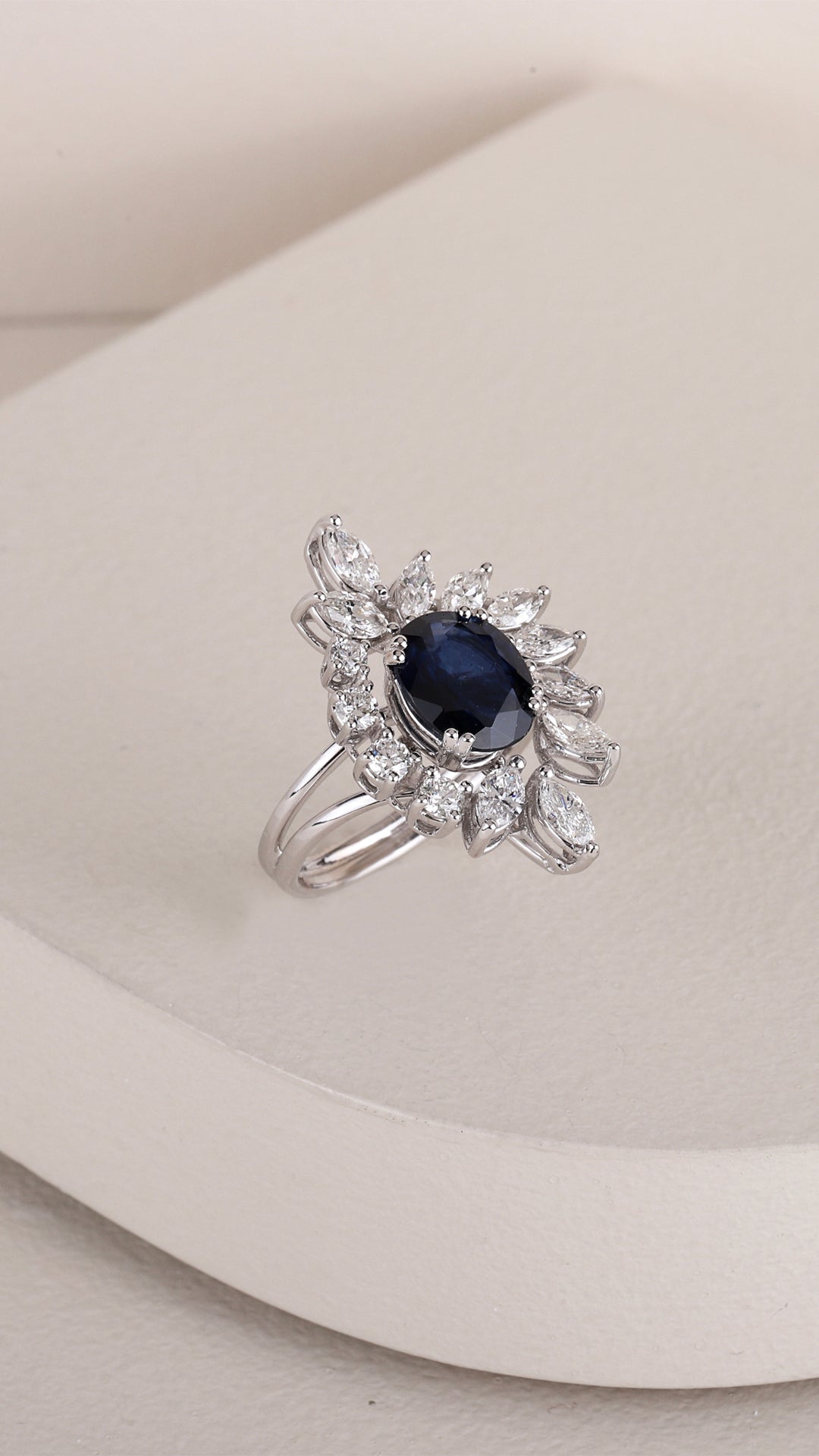 Inel MR0356R din aur alb 14k cu diamante si safir - Bijuterii LA ROSA