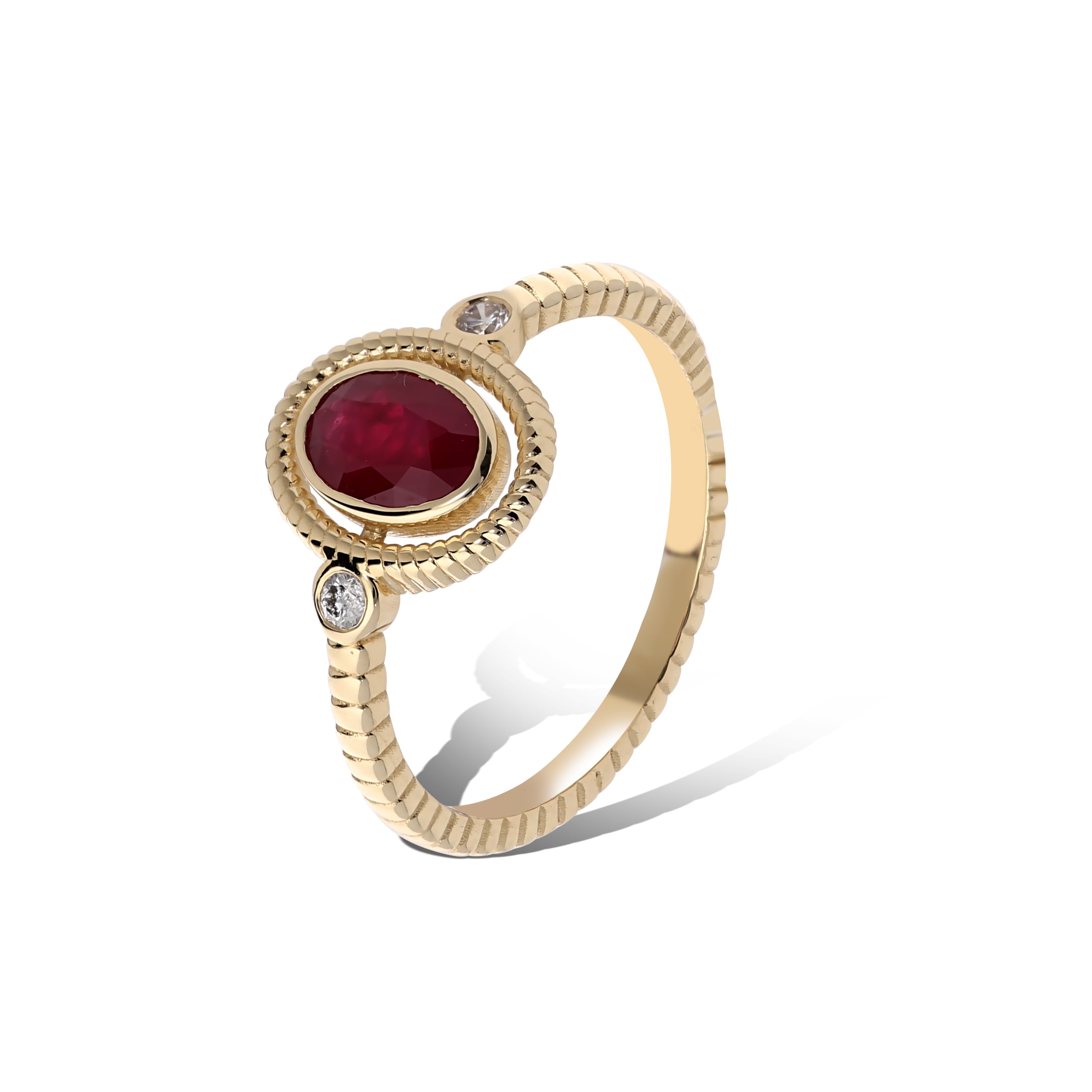 Inel R00109 din aur galben 14k cu rubin si diamante - Bijuterii LA ROSA