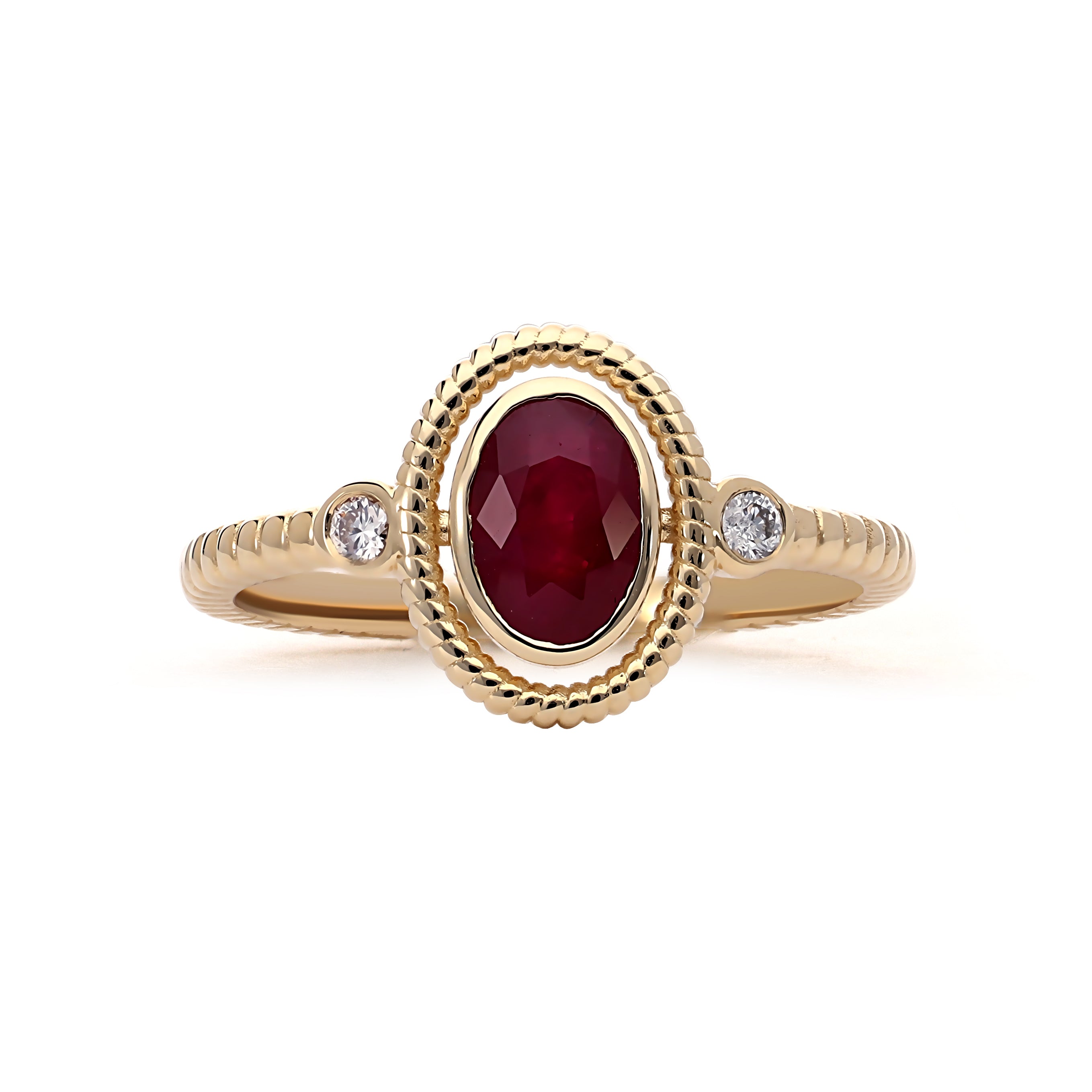Inel R00109 din aur galben 14k cu rubin si diamante - Bijuterii LA ROSA