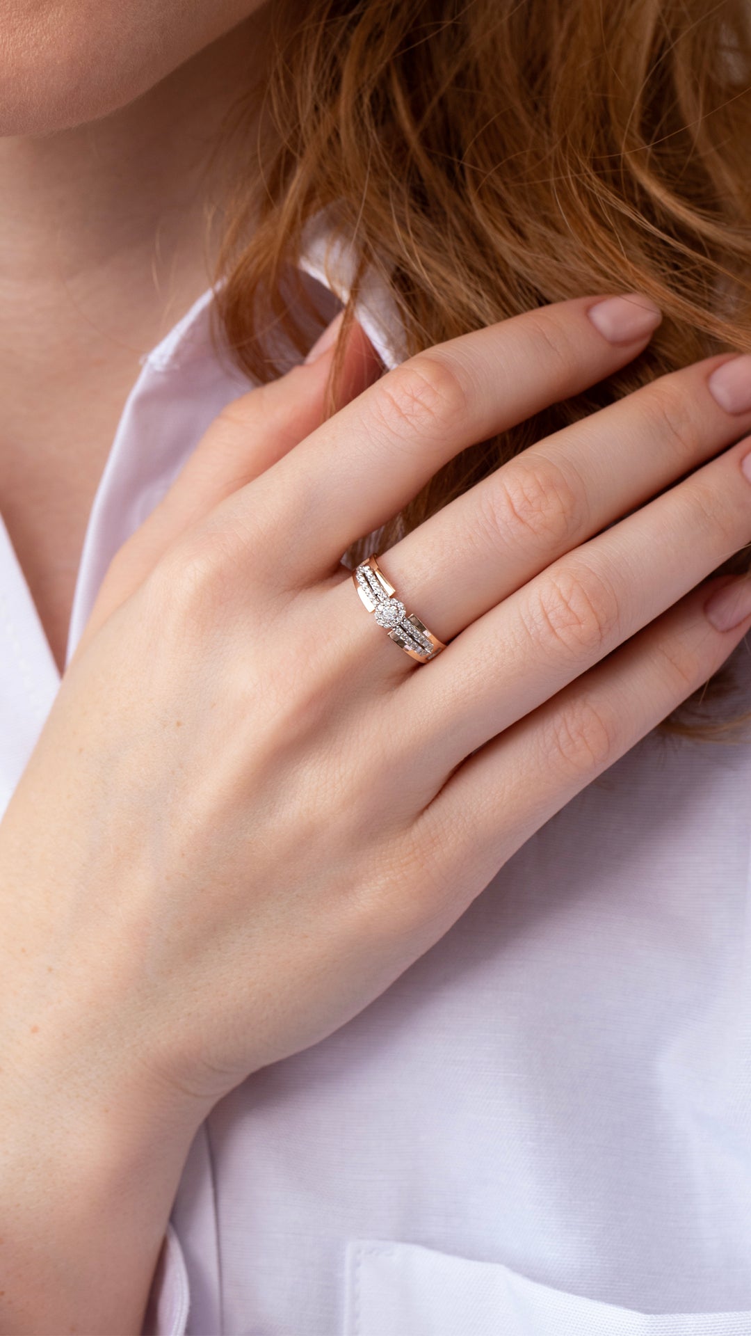 Inel YZ0361R din aur roz si aur alb 14k cu diamante - Bijuterii LA ROSA