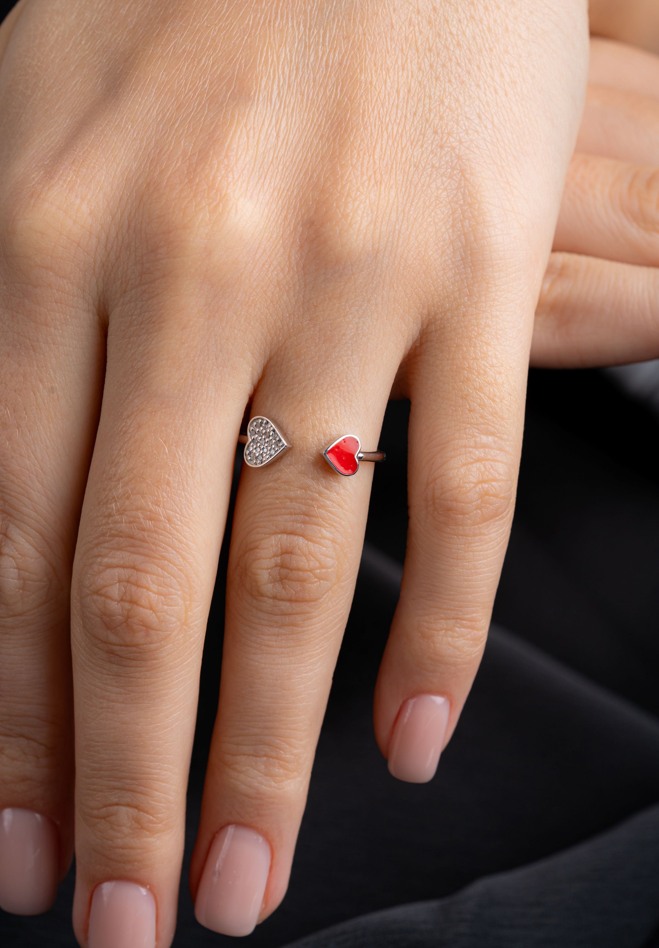 Inel Md54221 din Aur Alb 14K Forma İnima cu Diamante Naturale Si Email Rosu