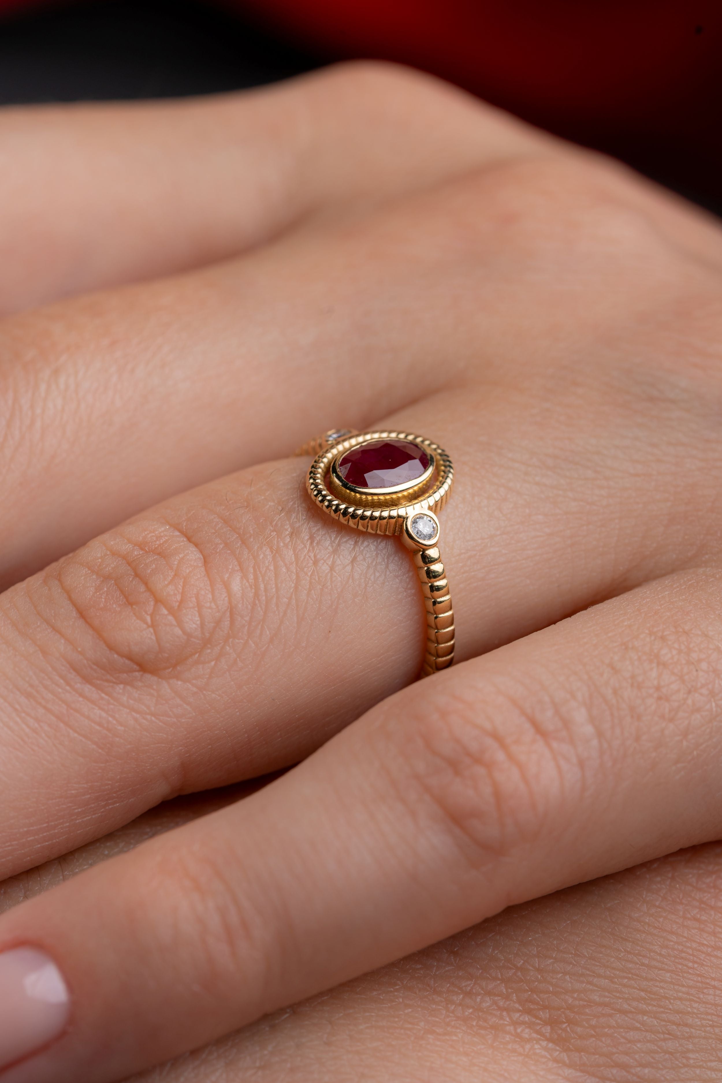 Inel R00109 din Aur Galben 14K cu Rubin Si Diamante Naturale