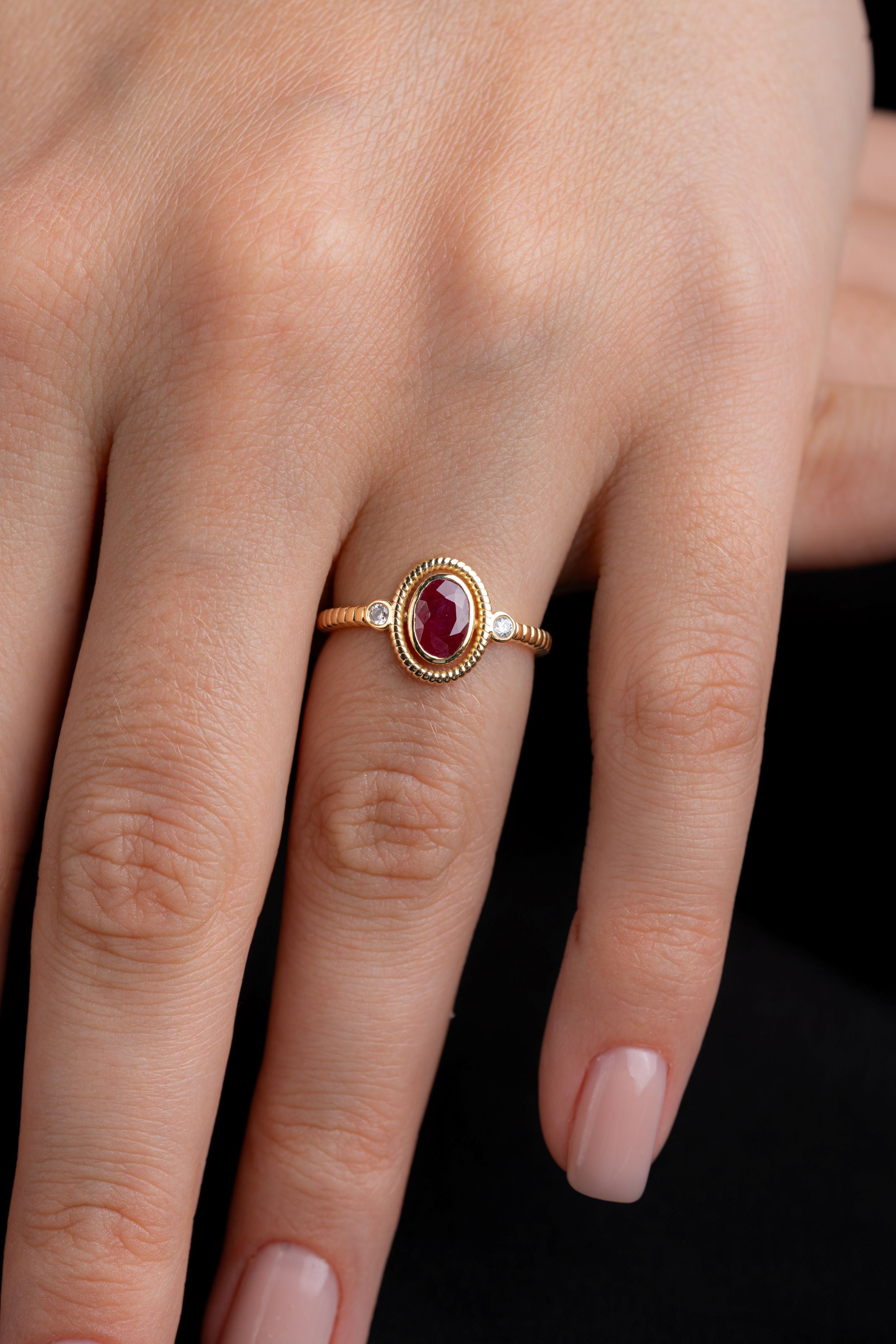 Inel R00109 din Aur Galben 14K cu Rubin Si Diamante Naturale