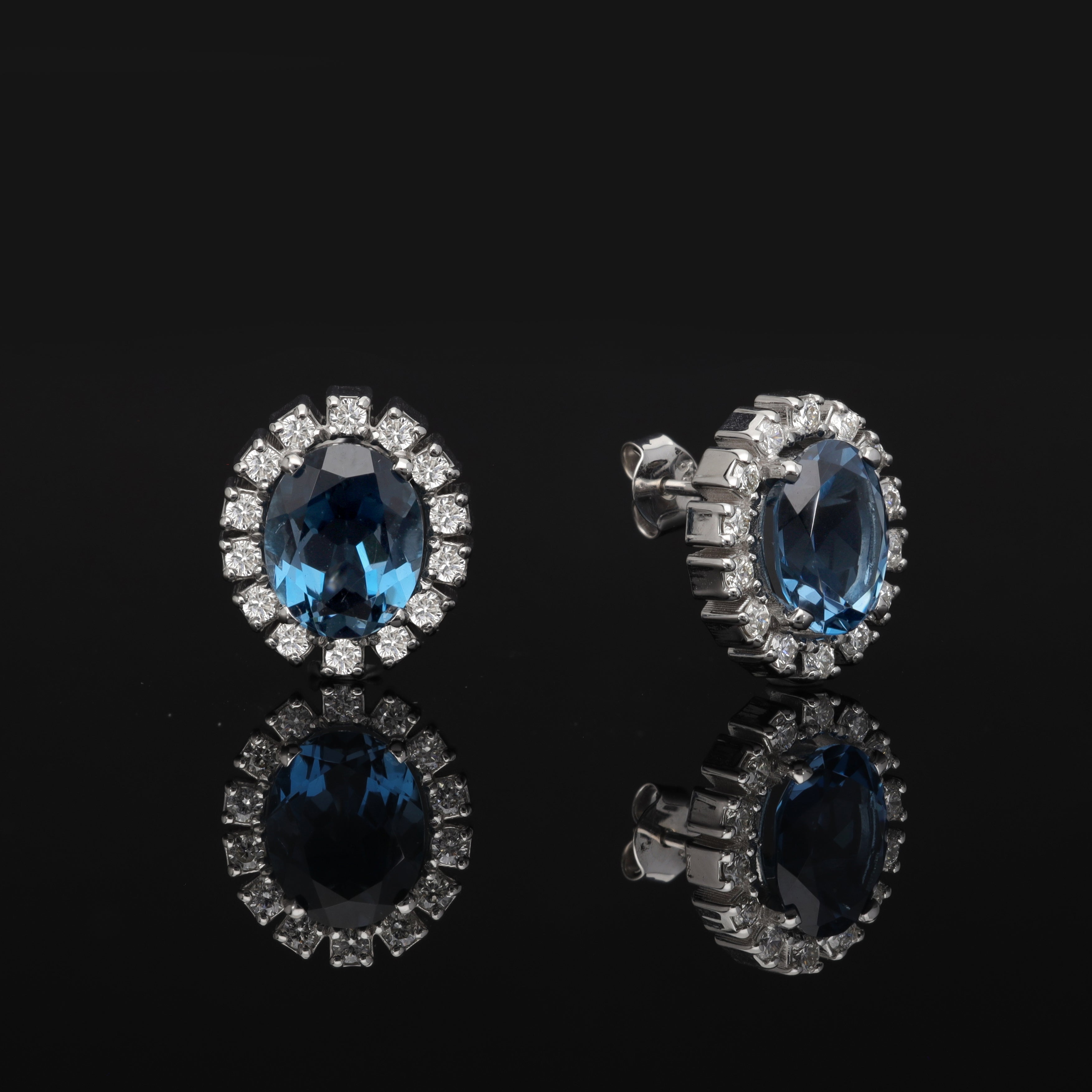 Cercei din aur alb 14k cu london blue topaz 6.15ct si diamante naturale 0.70ct