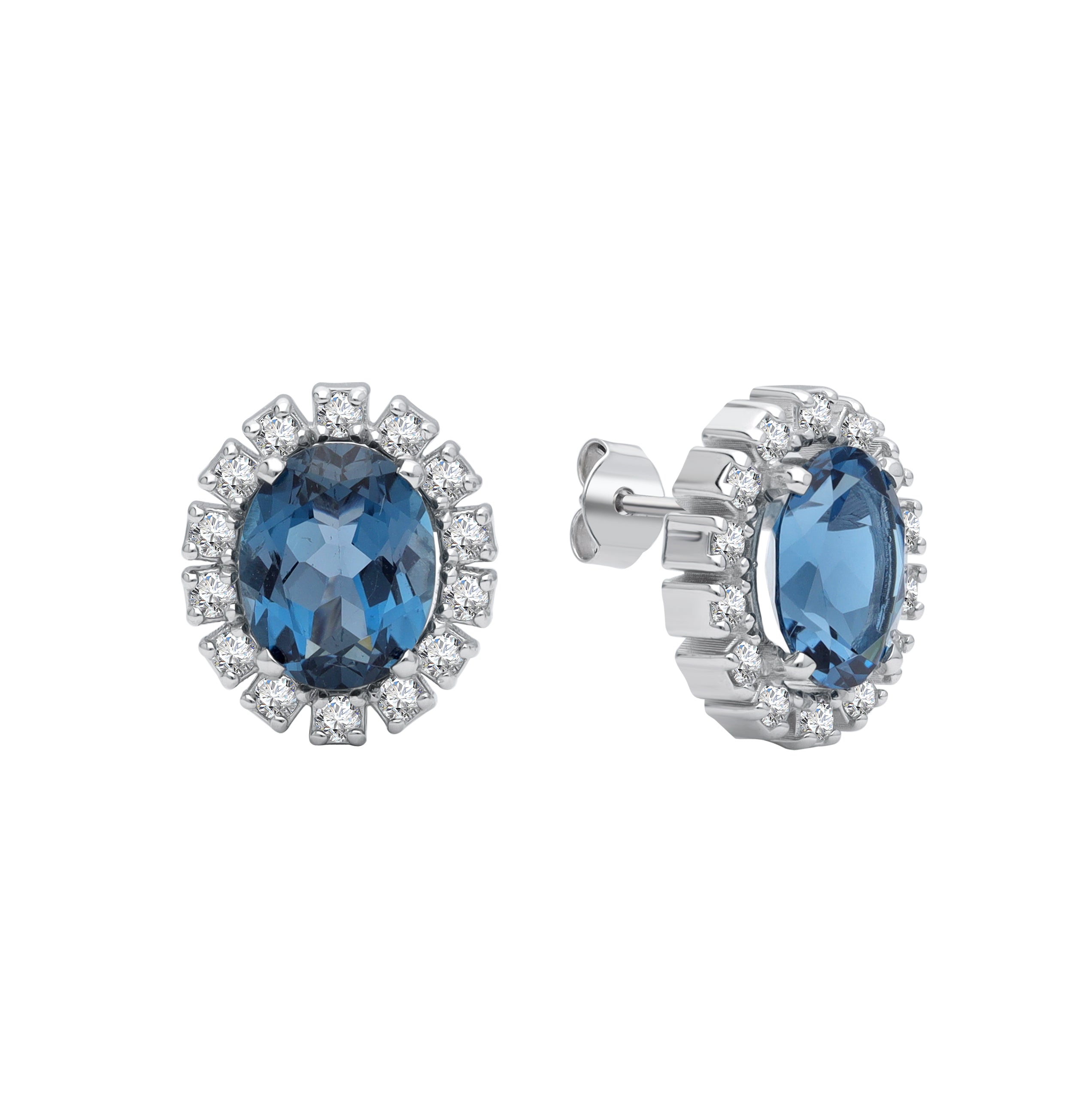 Cercei din aur alb 14k cu london blue topaz 6.15ct si diamante naturale 0.70ct