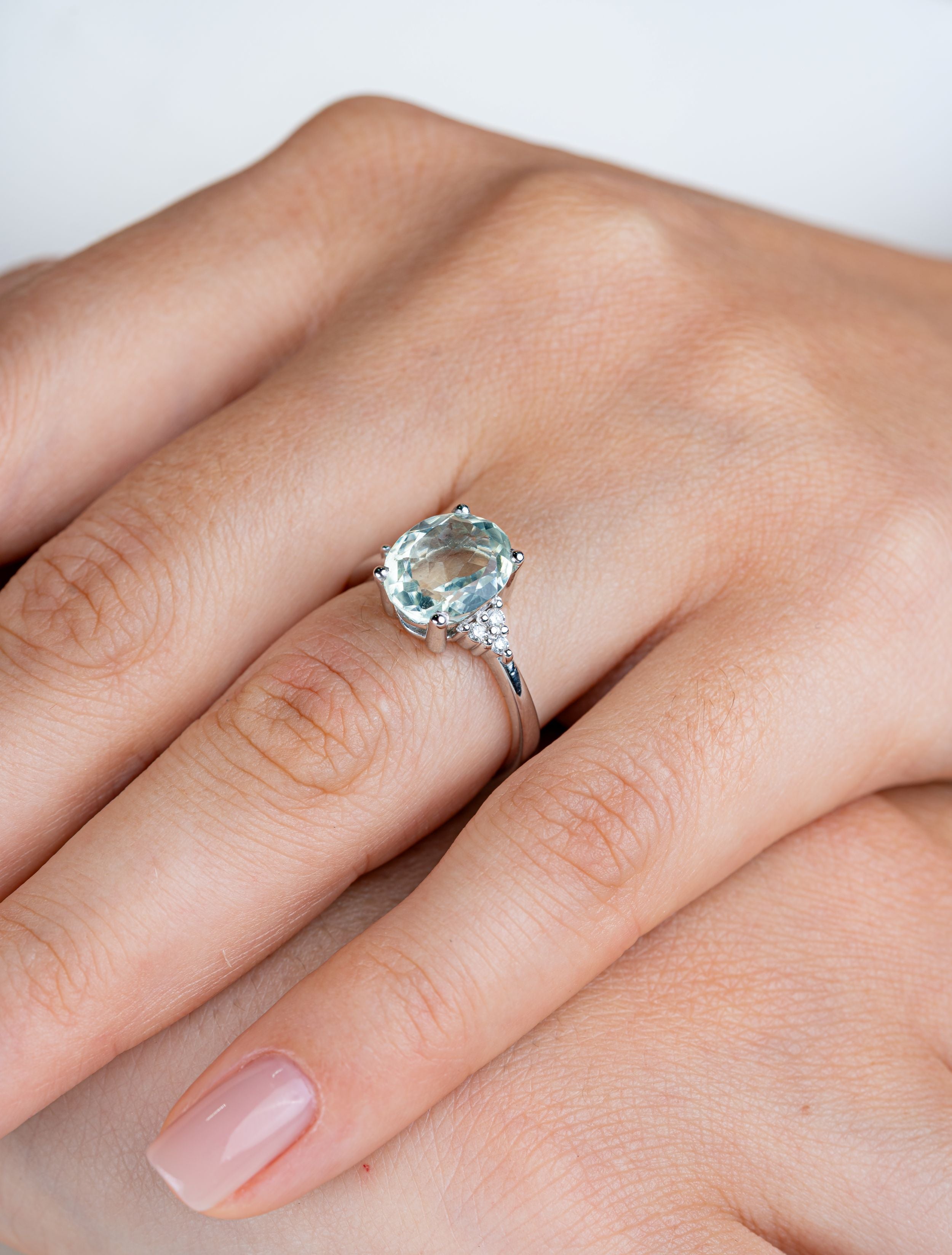 Inel LDR4002 din aur alb 14k cu quartz verde 3.20ct