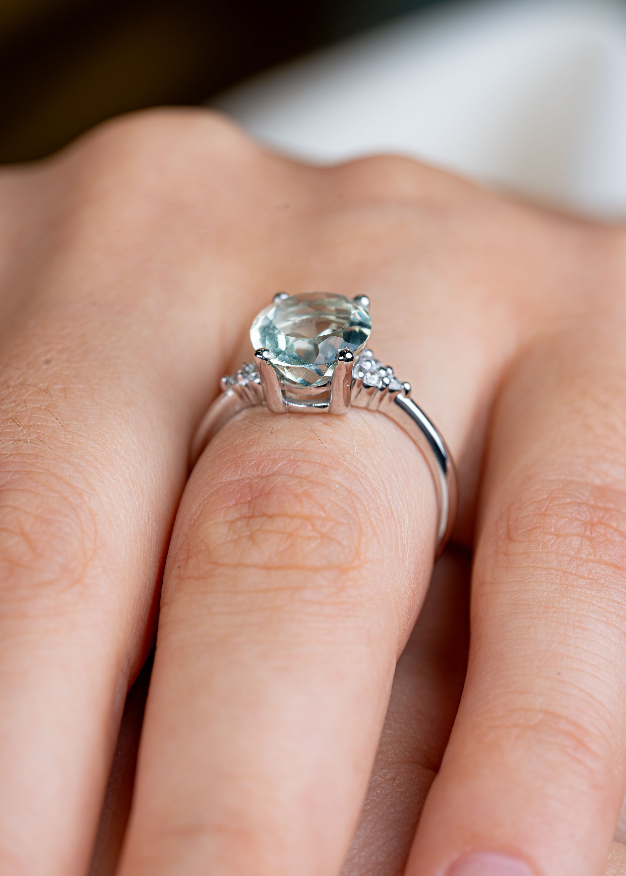 Inel LDR4002 din aur alb 14k cu quartz verde 3.20ct