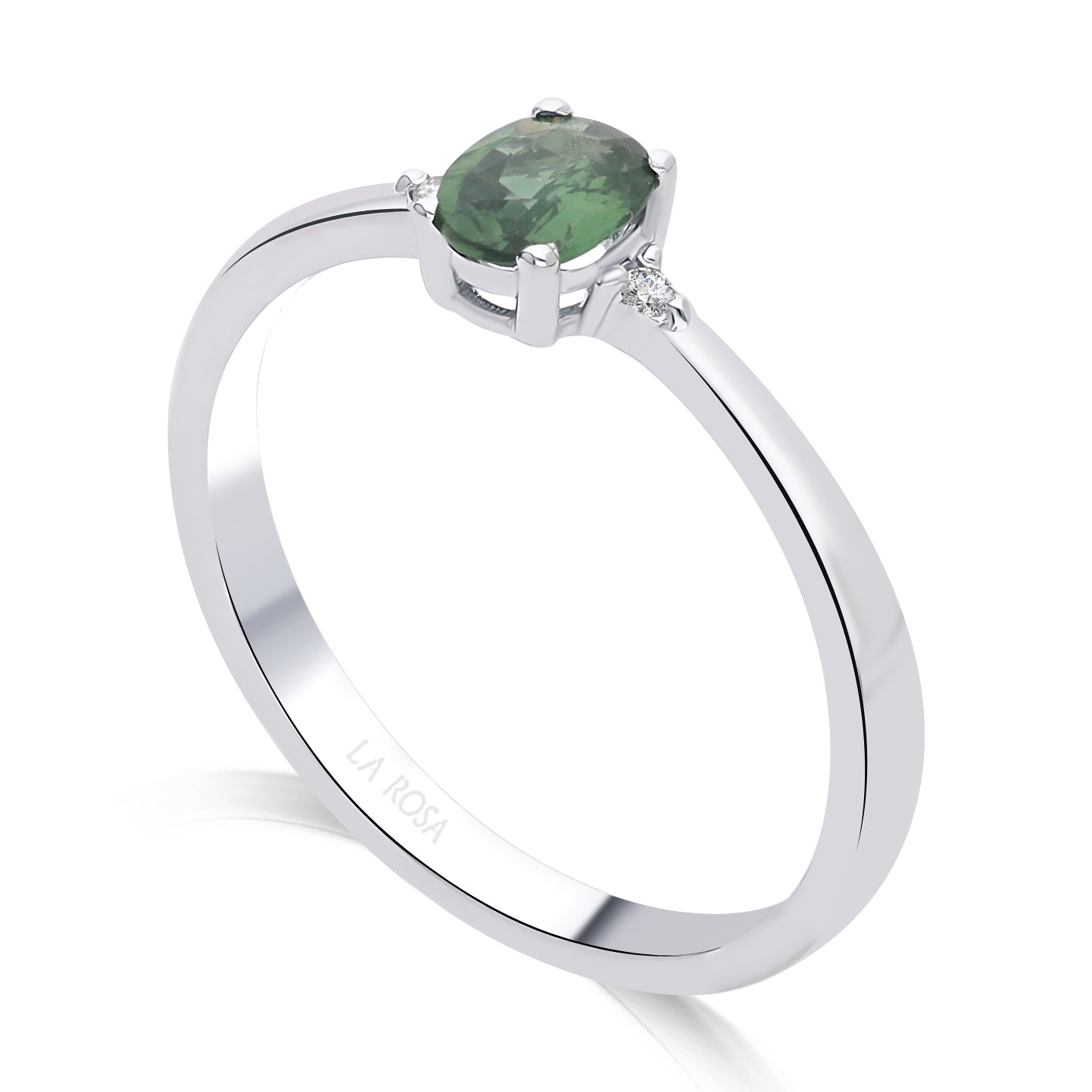 Inel de Logodna LDR4003 din aur alb 14K cu Diamante si Safir Verde - Bijuterii LA ROSA