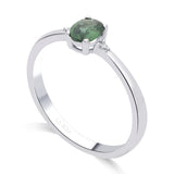 Inel de Logodna LDR4003 din aur alb 14K cu Diamante si Safir Verde - Bijuterii LA ROSA