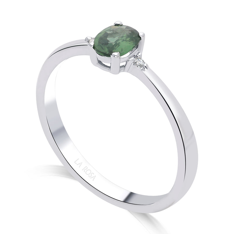 Inel de Logodna LDR4003 din aur alb 14K cu Diamante si Safir Verde - Bijuterii LA ROSA