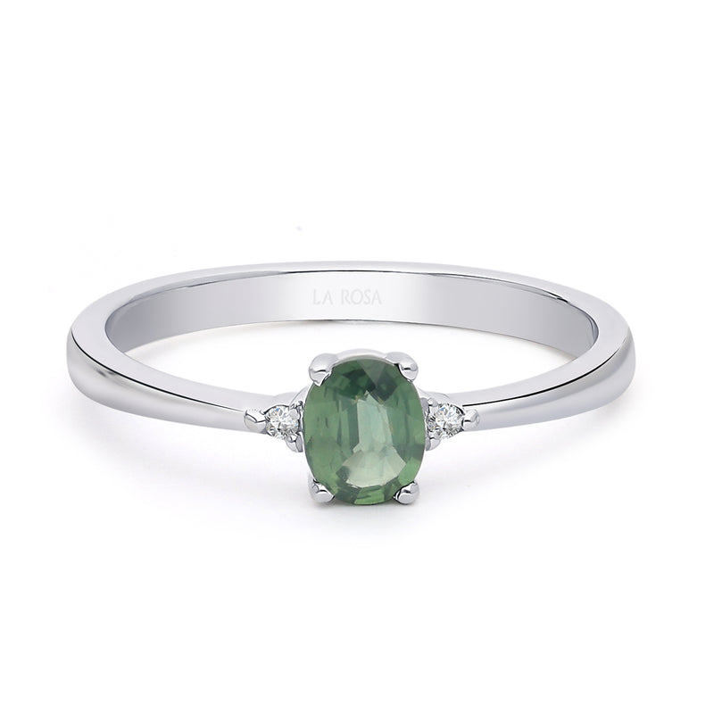 Inel de Logodna LDR4003 din aur alb 14K cu Diamante si Safir Verde - Bijuterii LA ROSA