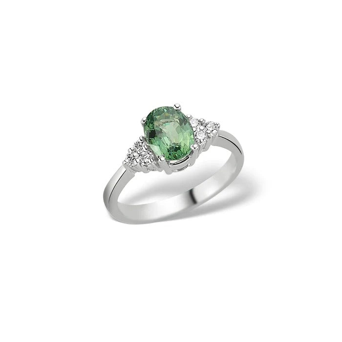 Inel LDRA1578 din aur alb 14k cu diamante si peridot - Bijuterii LA ROSA