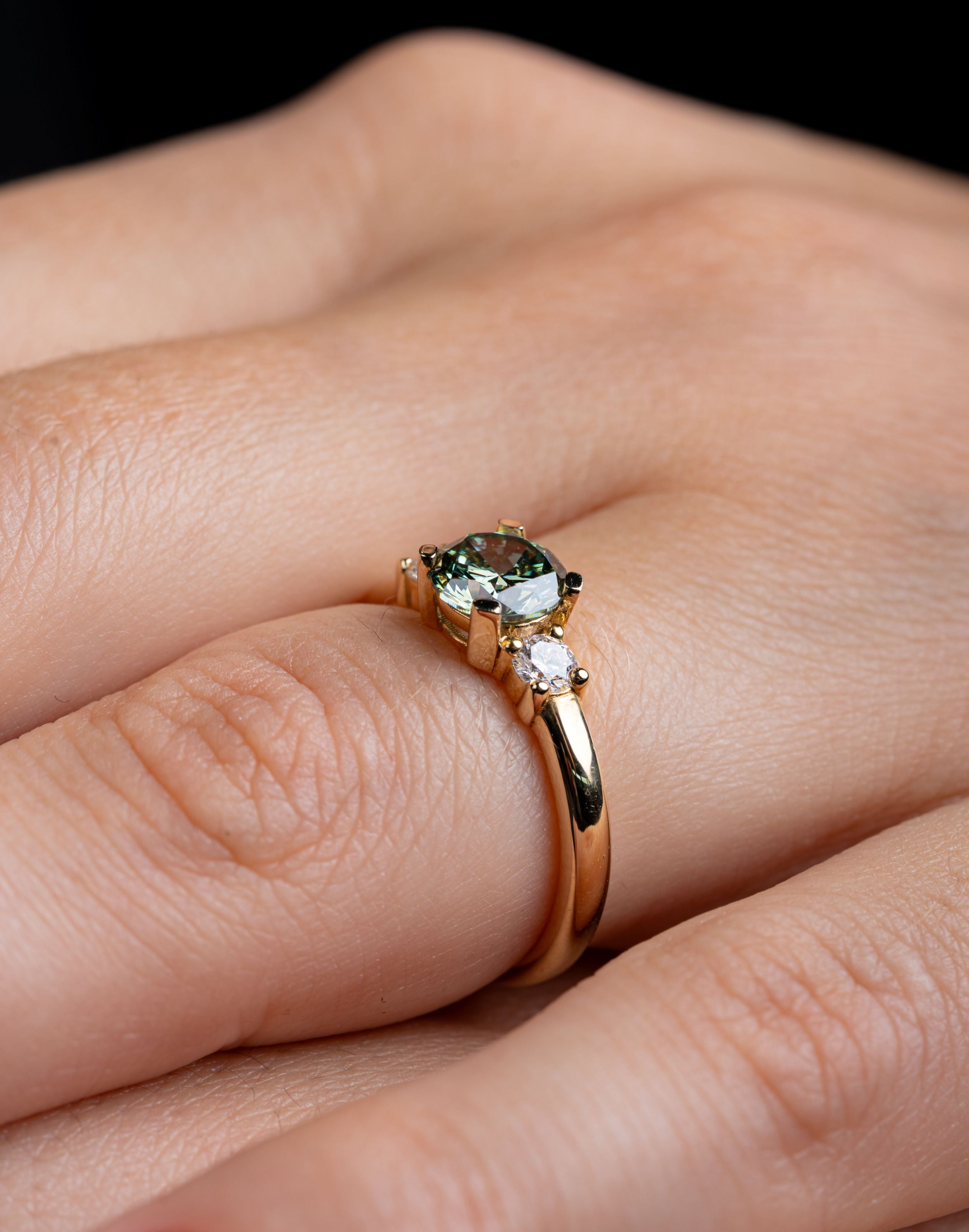 Inel de logodna LRLB027 aur galben 14k cu diamant lab grown verde 1.00ct si 0.23ct