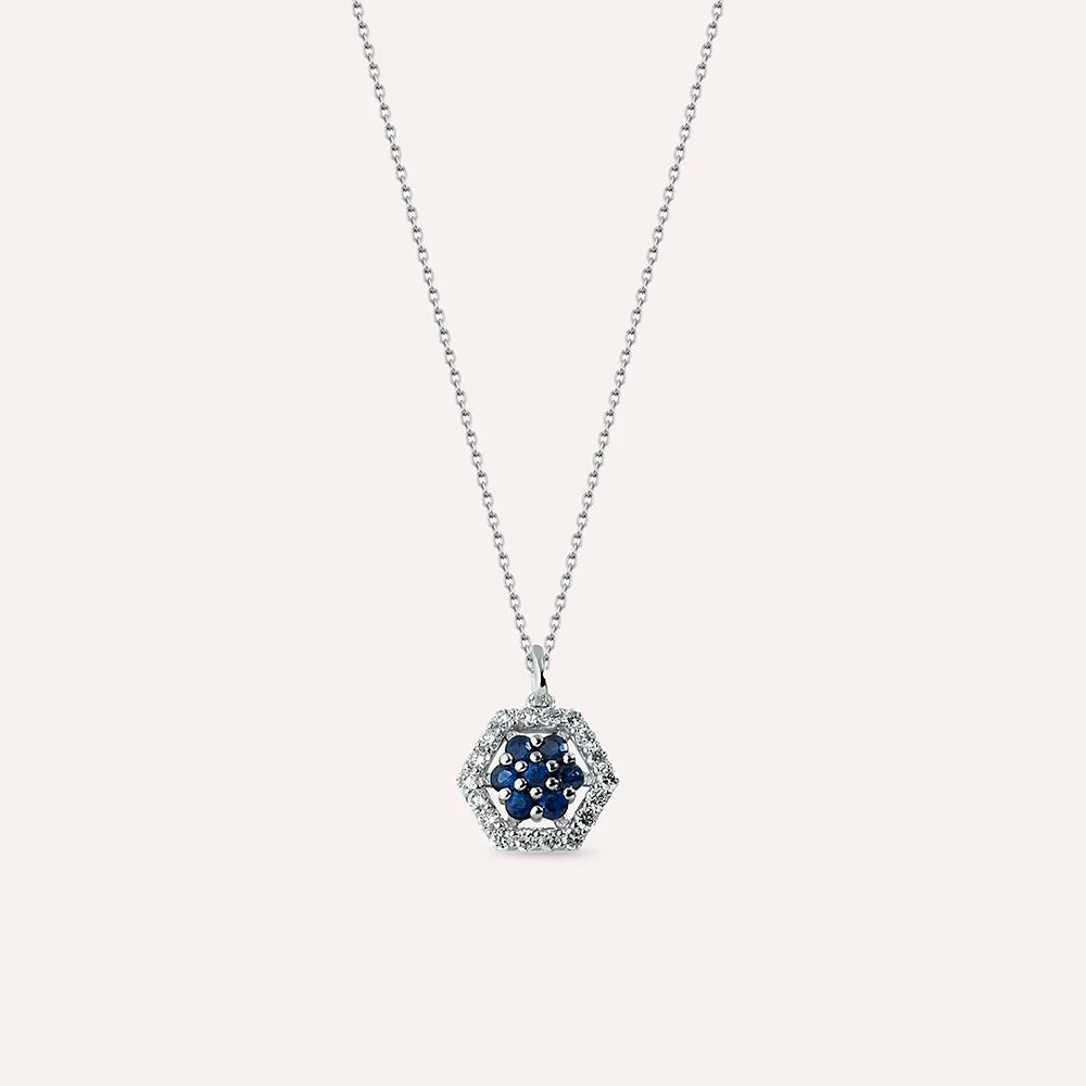Colier LRSNP110 din aur alb 14K cu diamante si safir - Bijuterii LA ROSA
