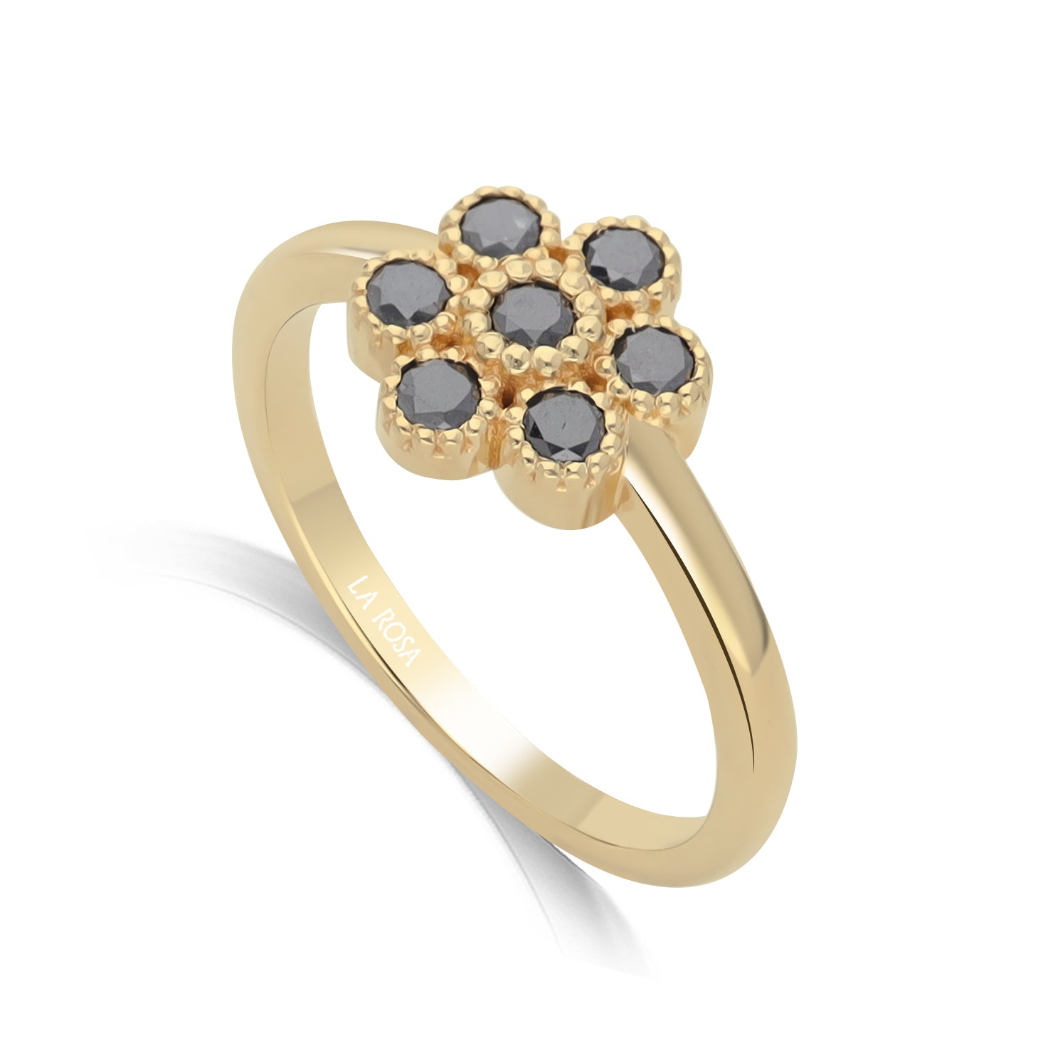 Inel din aur galben 14k cu diamante naturale negre 0.42ct