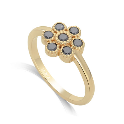 Inel LRSR0022 din aur galben 14k cu diamante naturale negre 0.42ct
