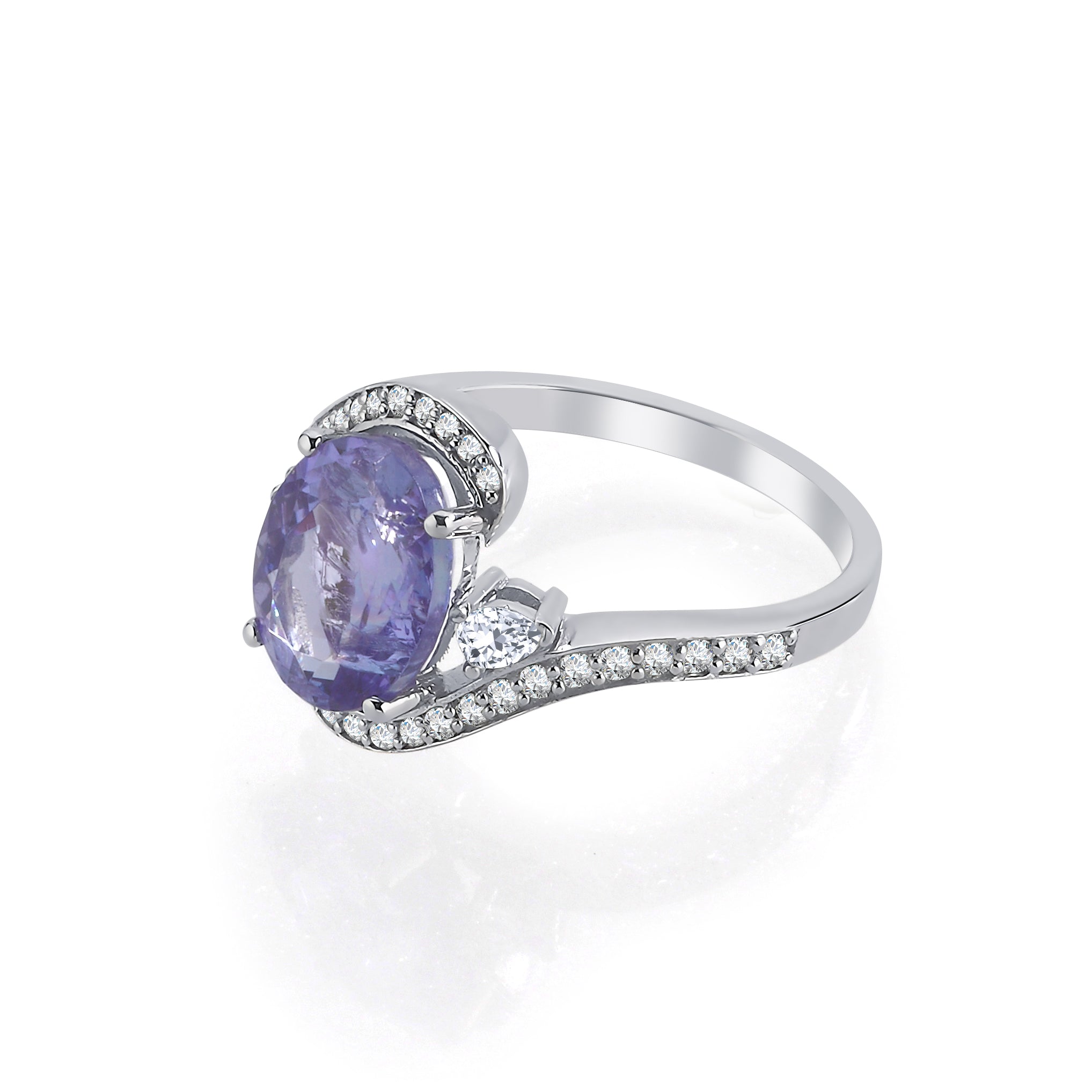 Inel LRSR500 aur alb 18k cu tanzanit 3.21ct si diamante naturale 0.34ct