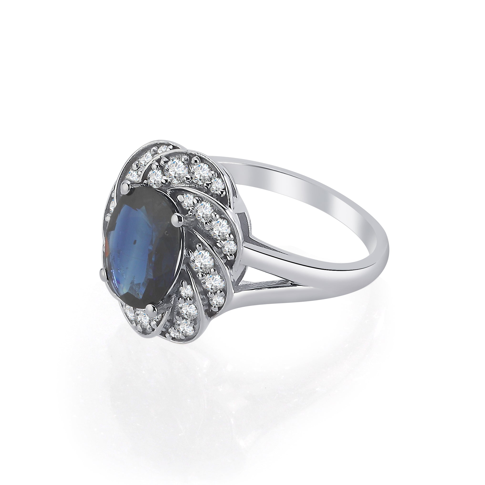 Inel LRSR505 aur alb 18k cu safir oval 1.99ct si diamante naturale 0.43ct