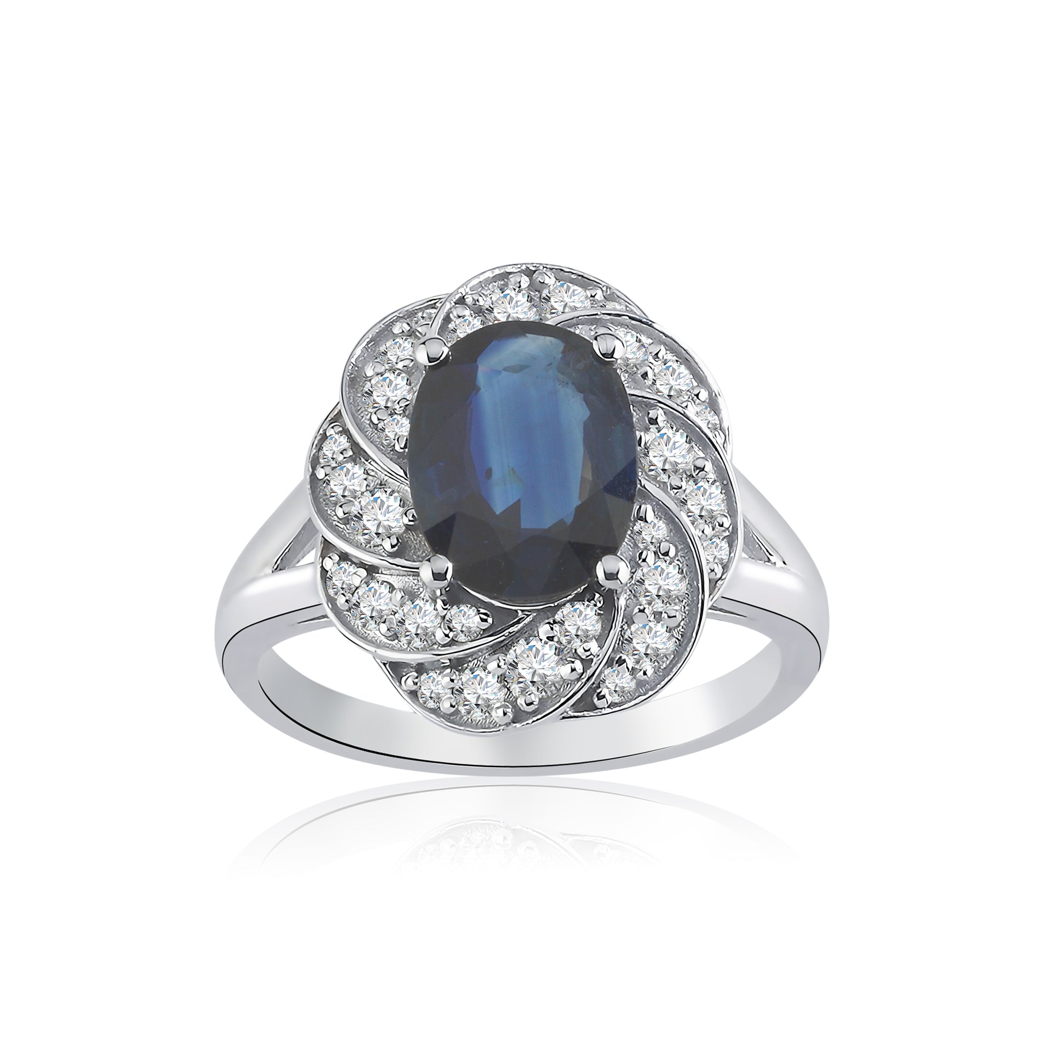 Inel LRSR505 aur alb 18k cu safir oval 1.99ct si diamante naturale 0.43ct