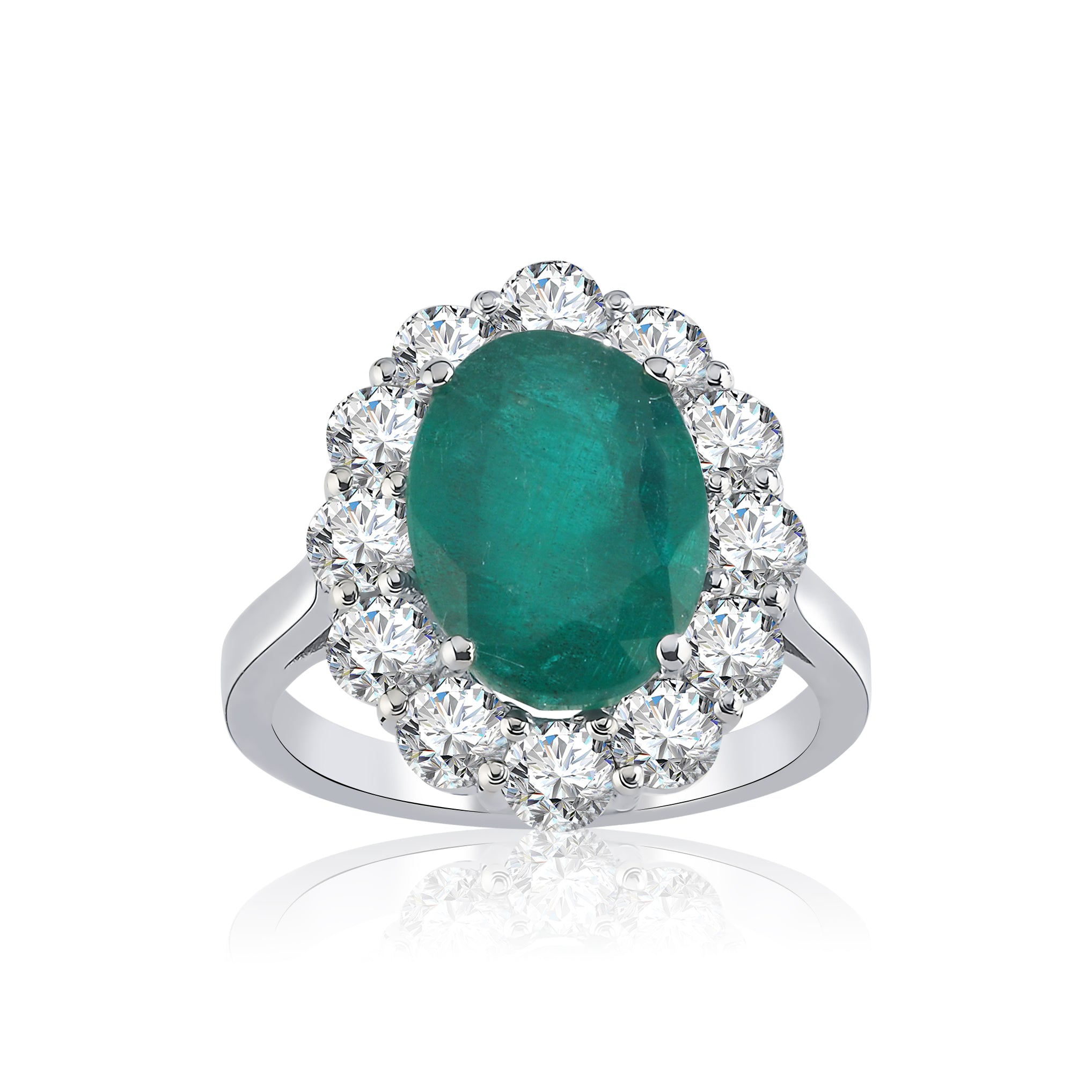 Inel LRSR507 aur alb 18k cu smarald 4.12ct si diamante naturale 1.71ct